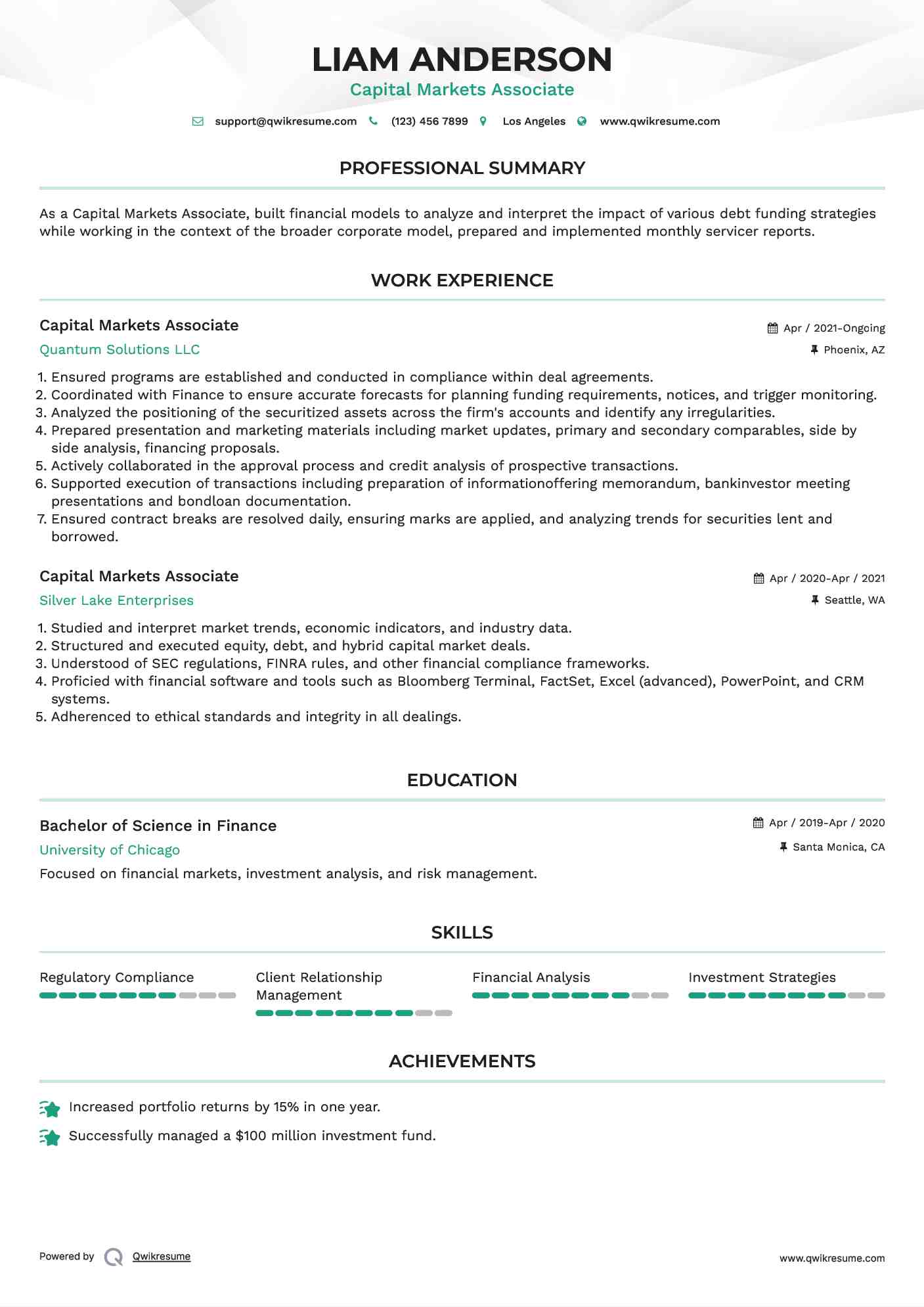 Capital Markets Associate Resume Template