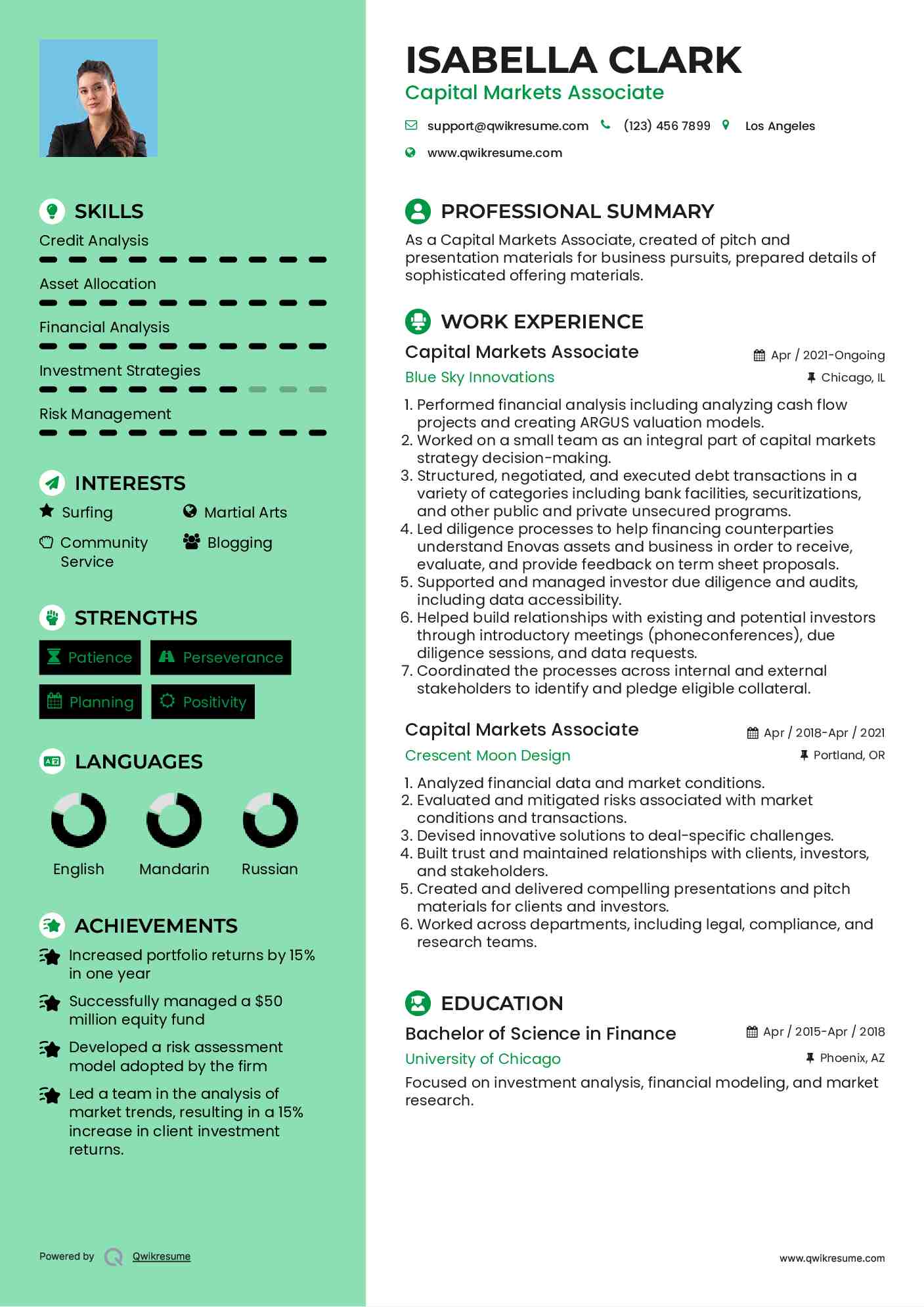 Capital Markets Associate Resume Model