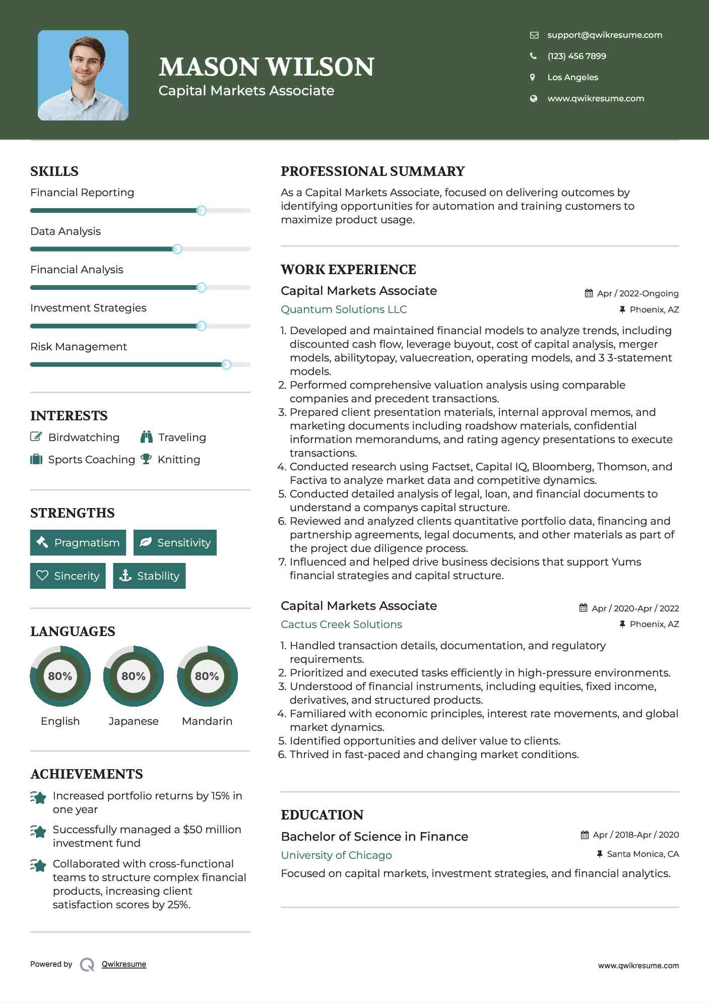 Capital Markets Associate Resume Sample