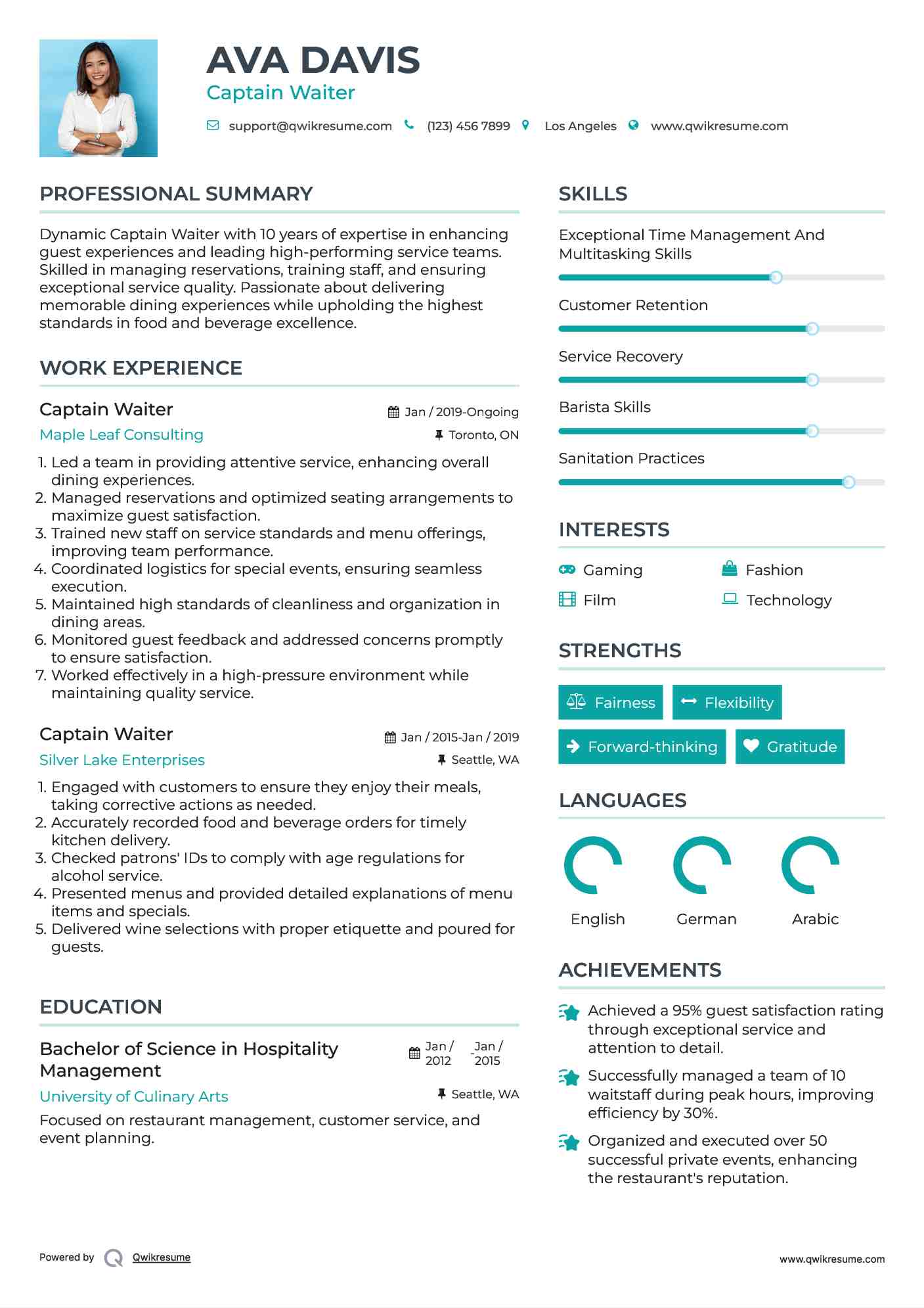 Captain Waiter Resume Example