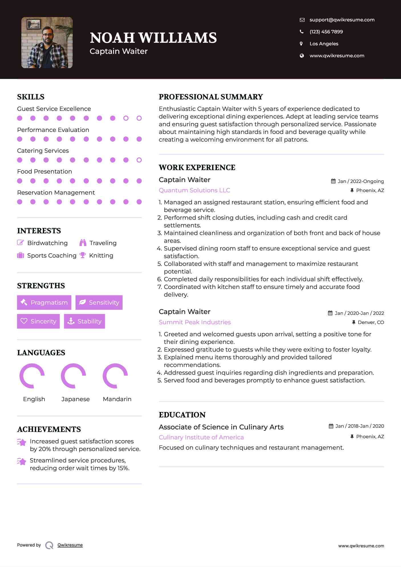 Captain Waiter Resume Template
