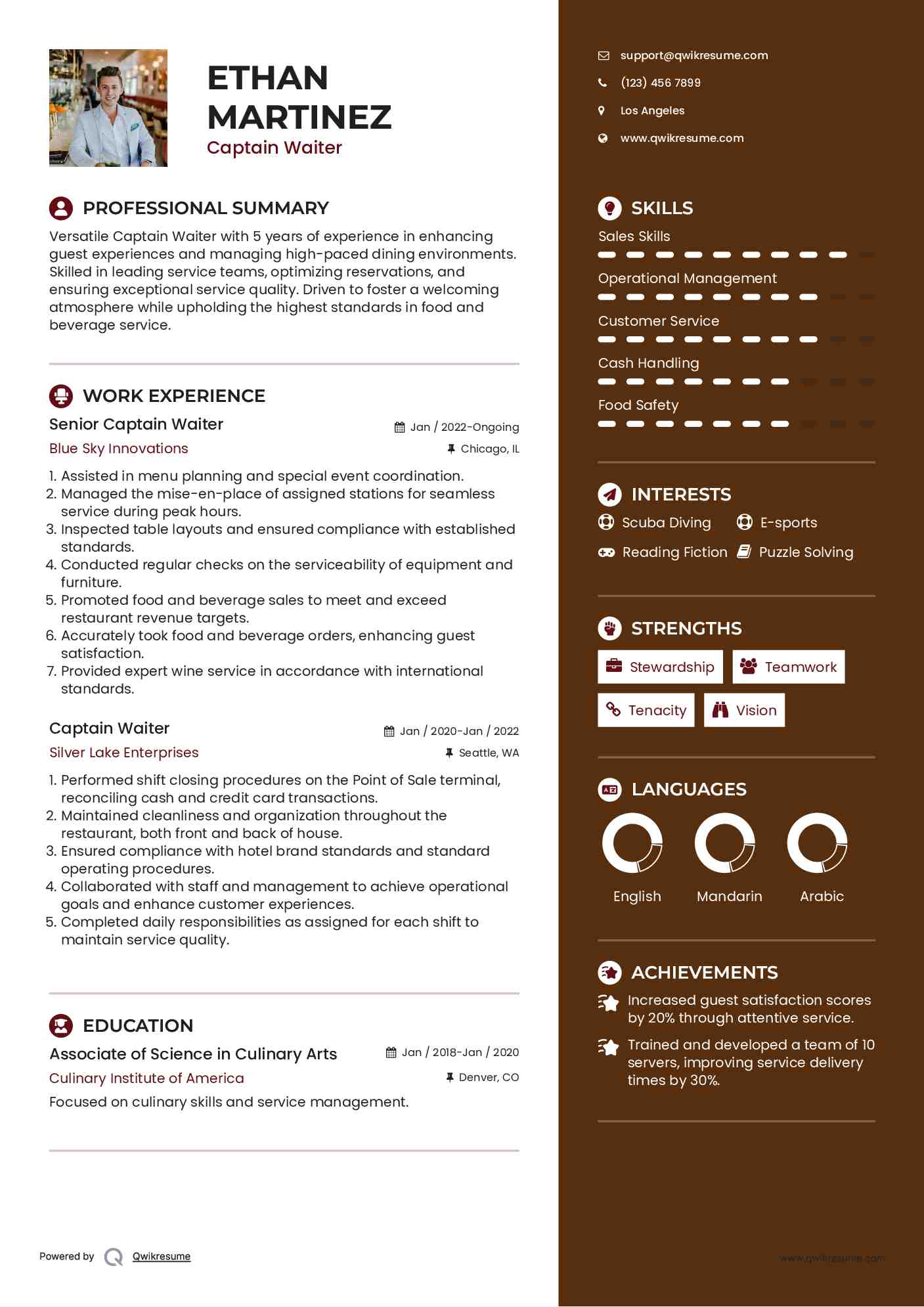 Senior Captain Waiter Resume Model