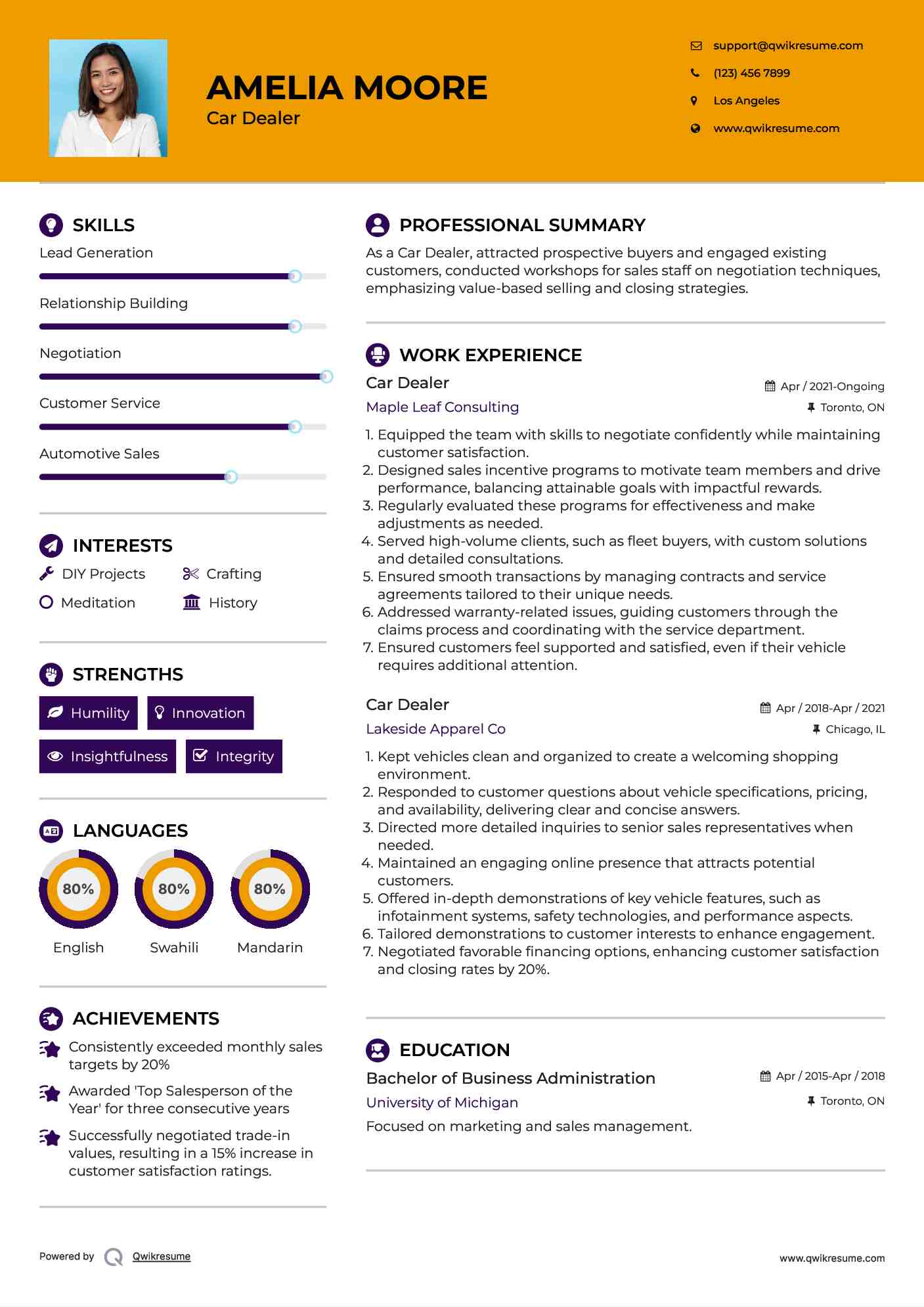 Car Dealer Resume Format