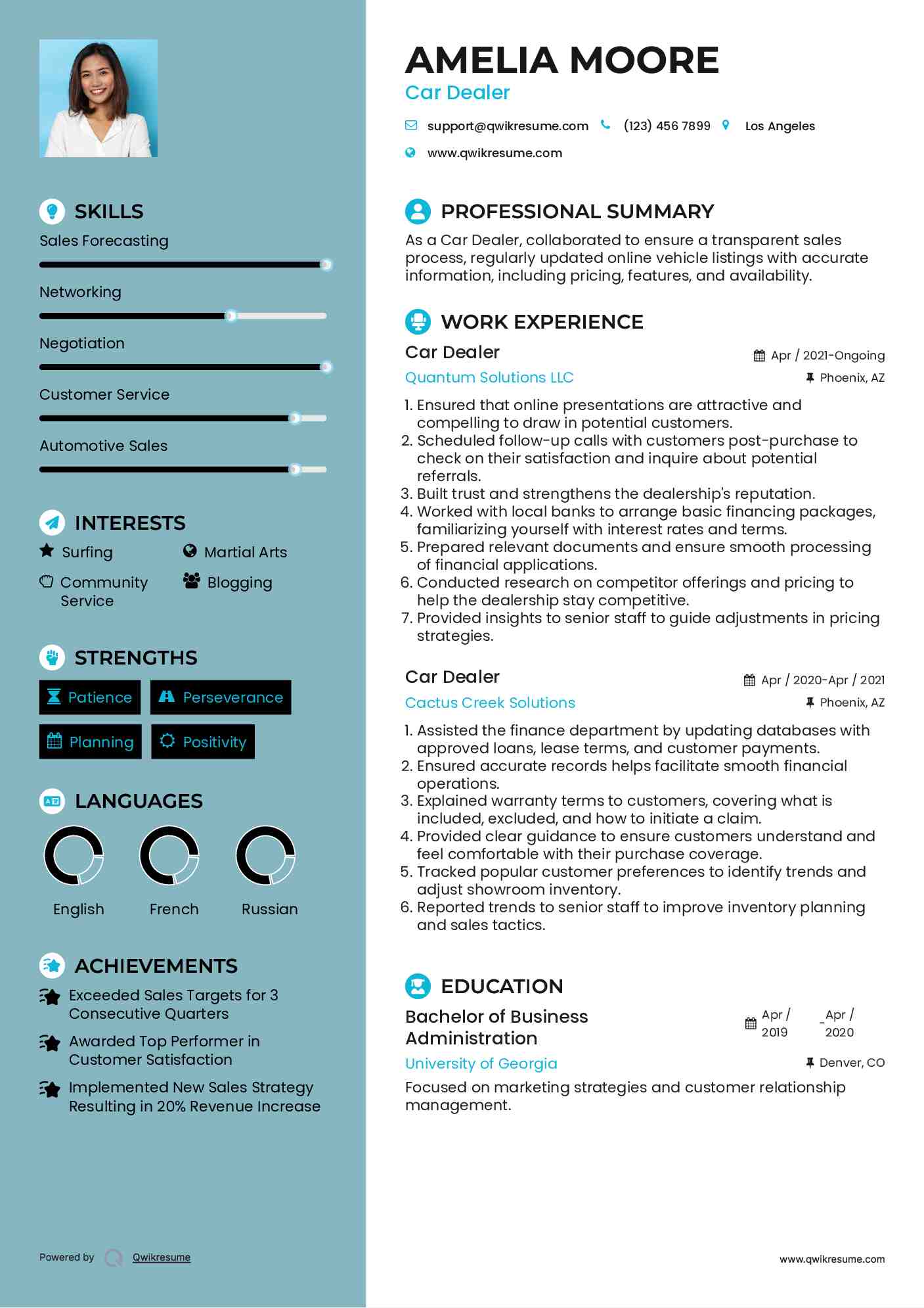 Car Dealer Resume Format