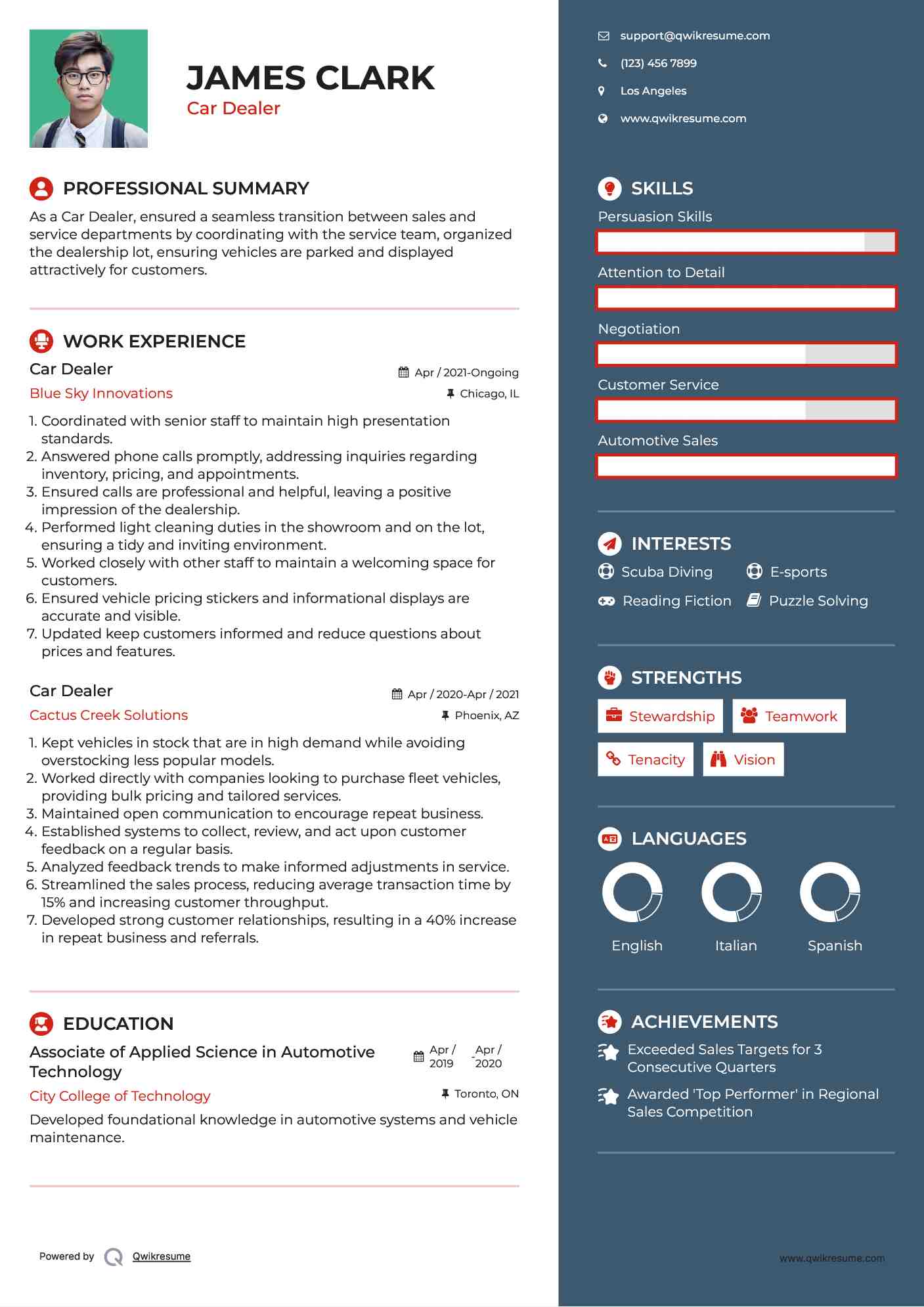 Car Dealer Resume Example