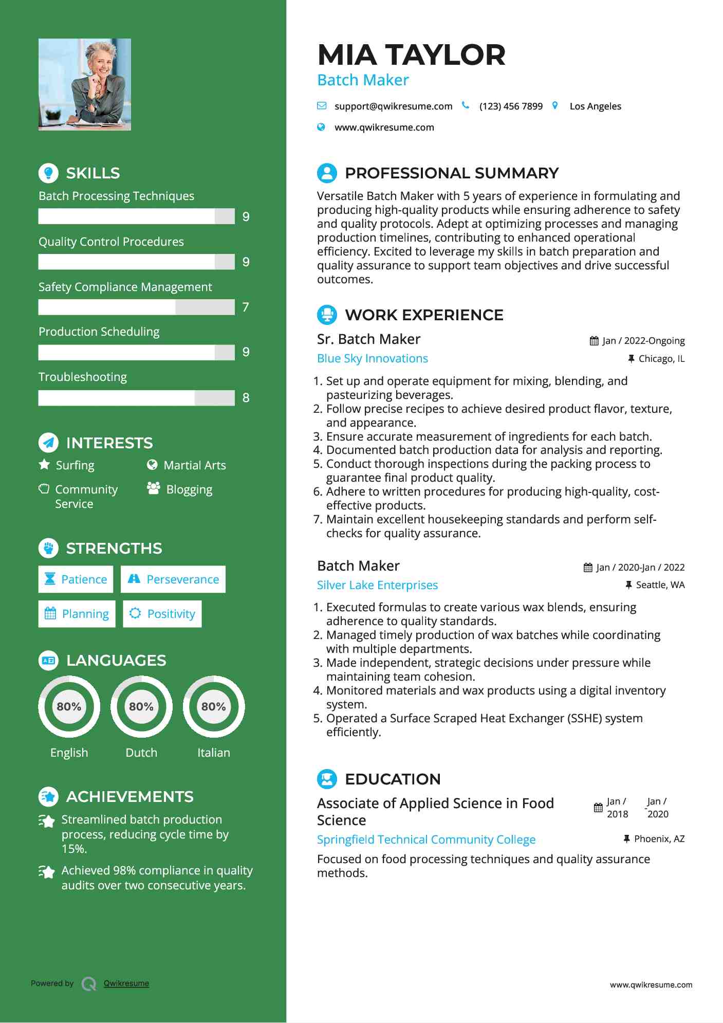 Batch Maker Resume Samples QwikResume