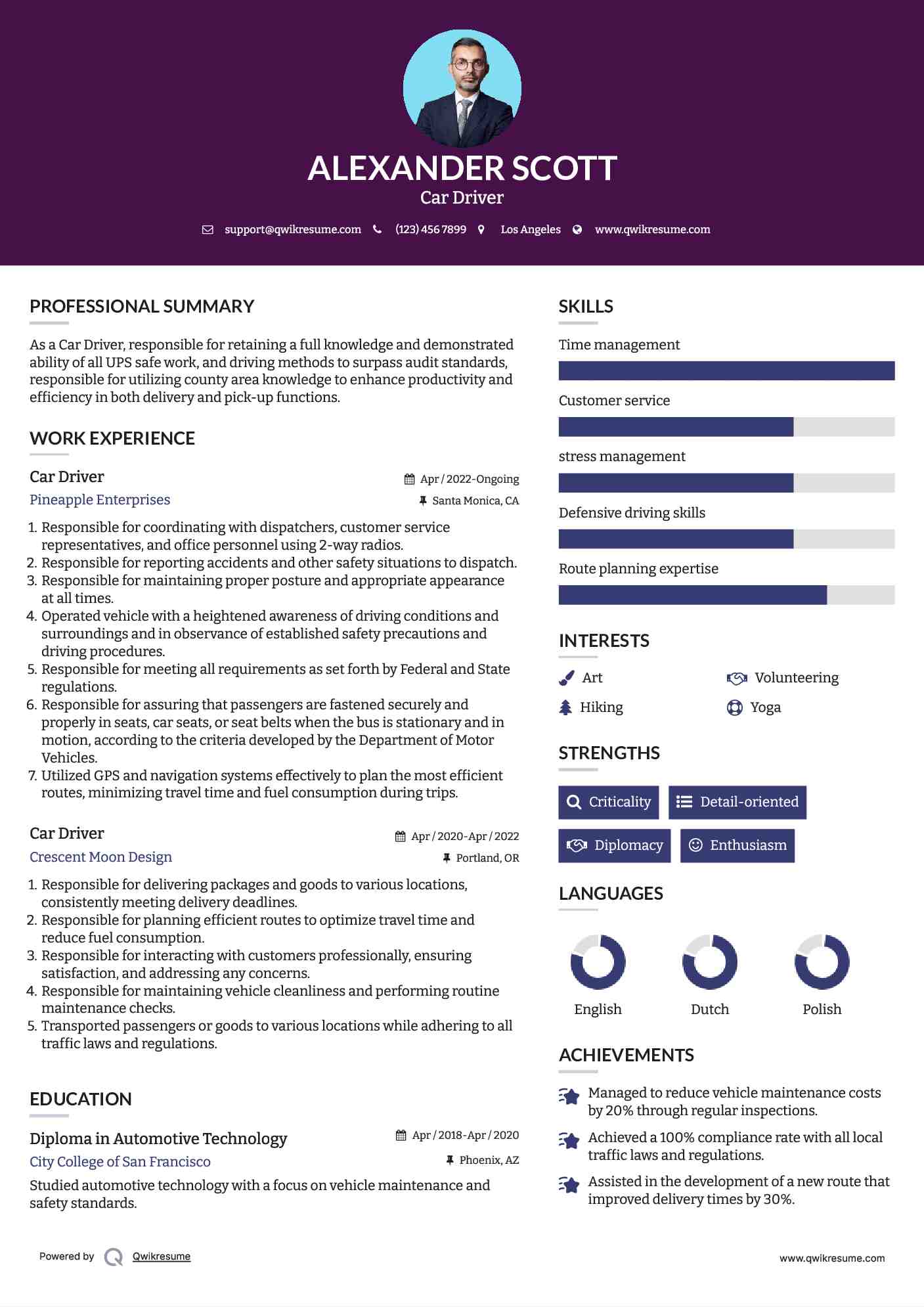 Car Driver Resume Model