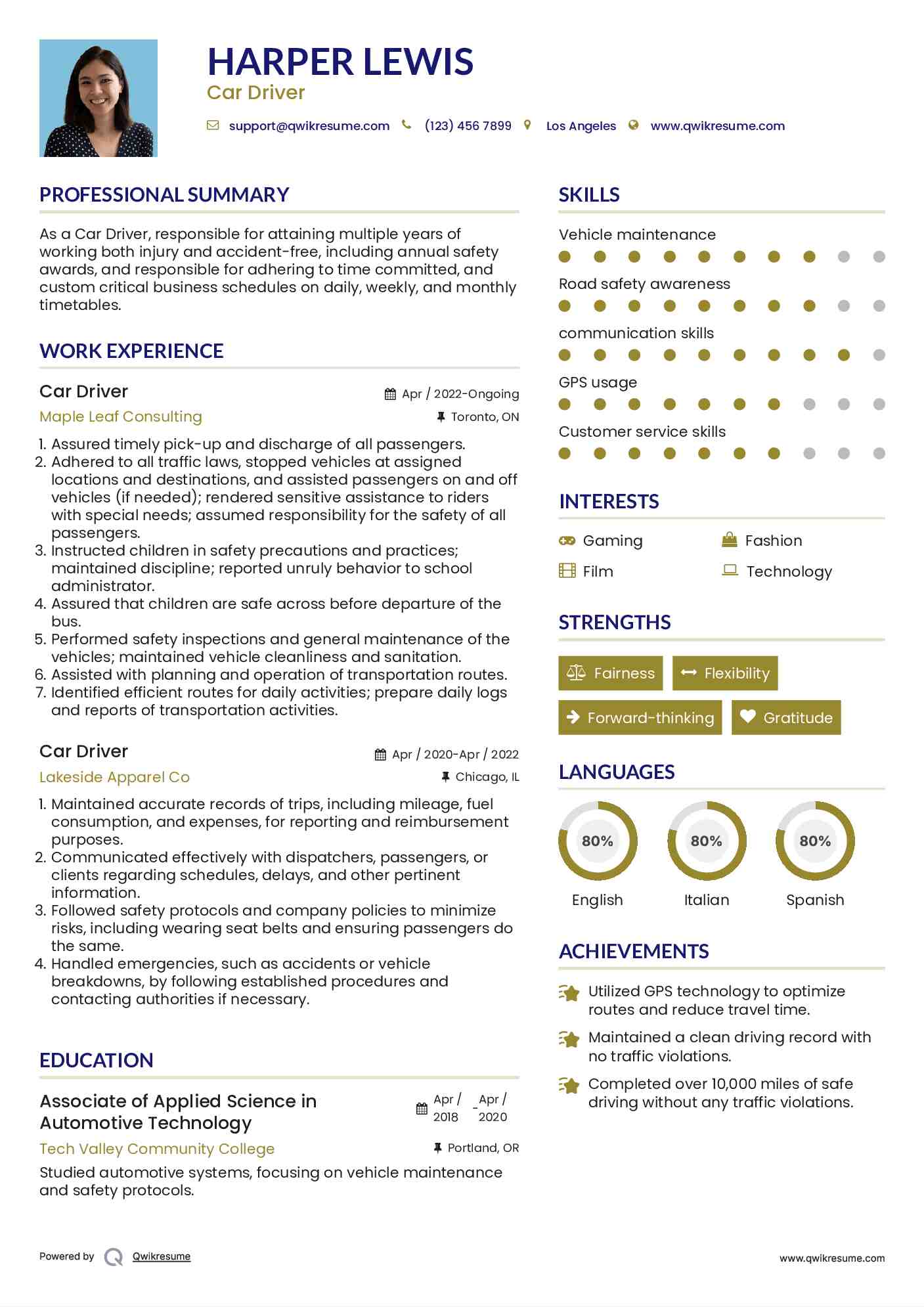 Car Driver Resume Sample