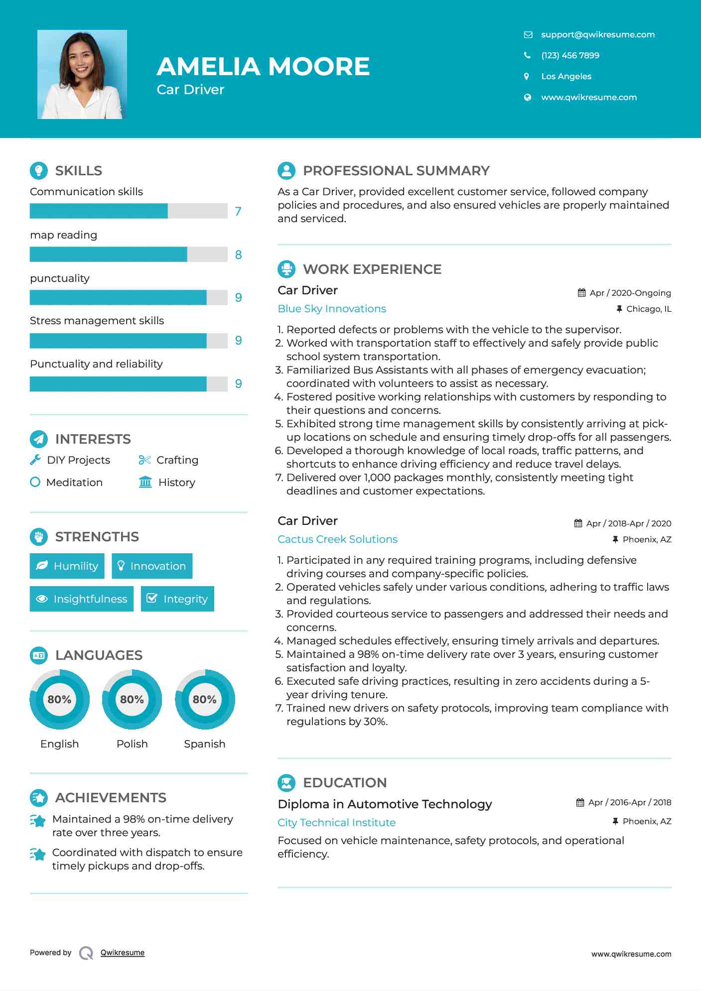 Car Driver Resume Model