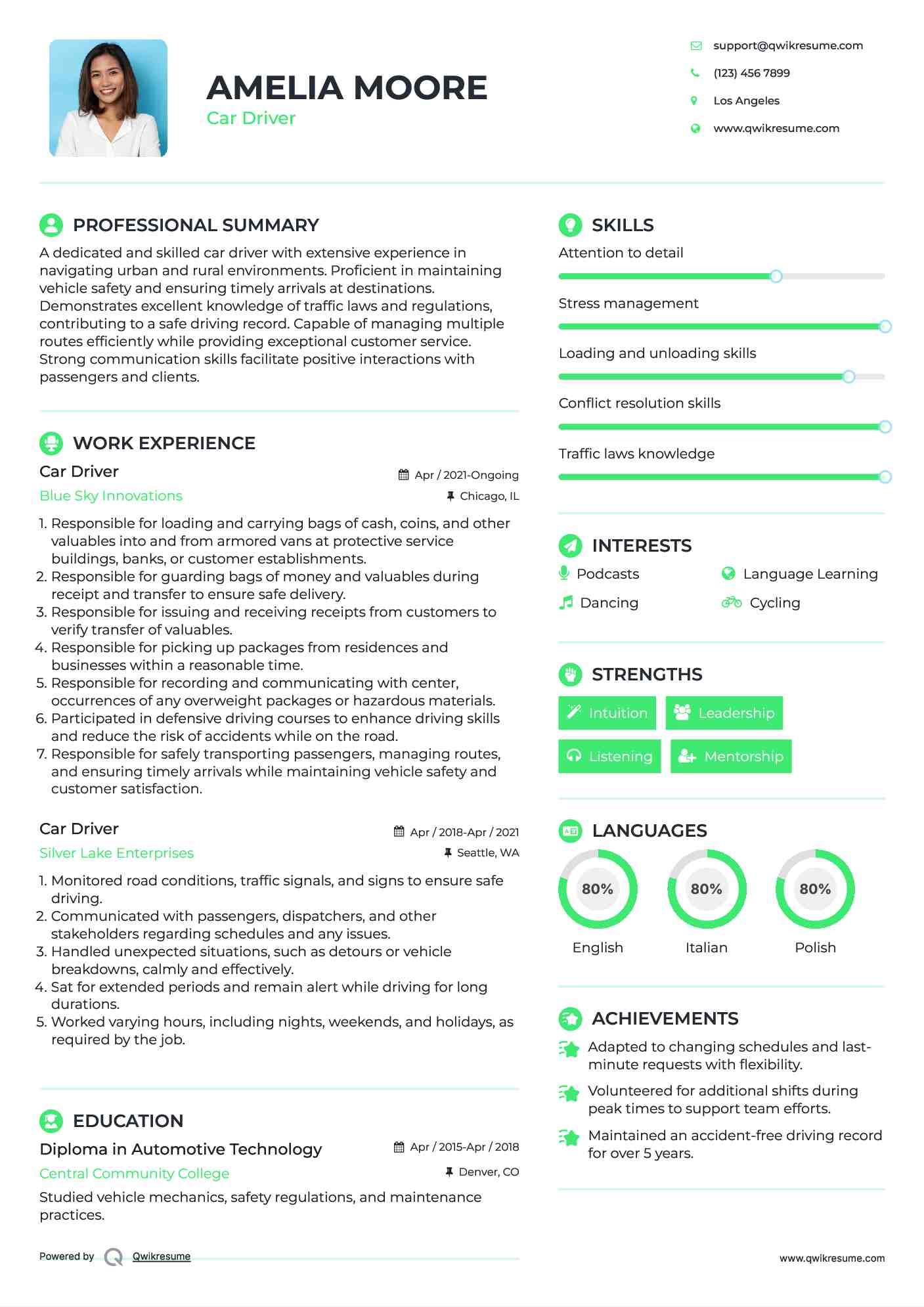 Car Driver Resume Template