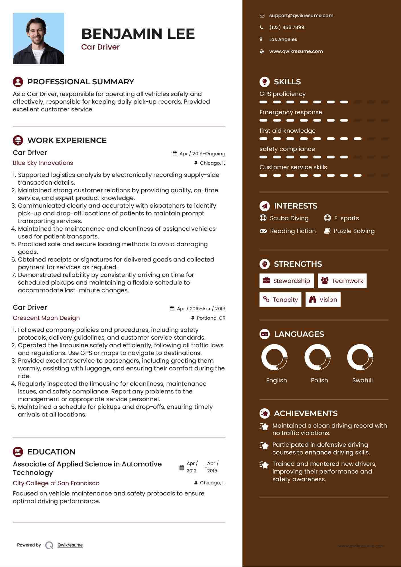 Car Driver Resume Model