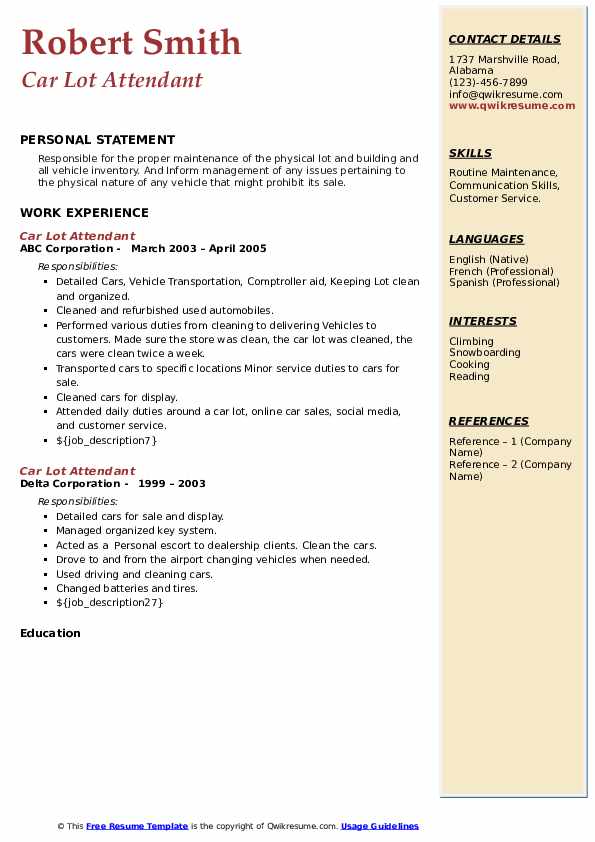 Car Lot Attendant Resume Samples QwikResume