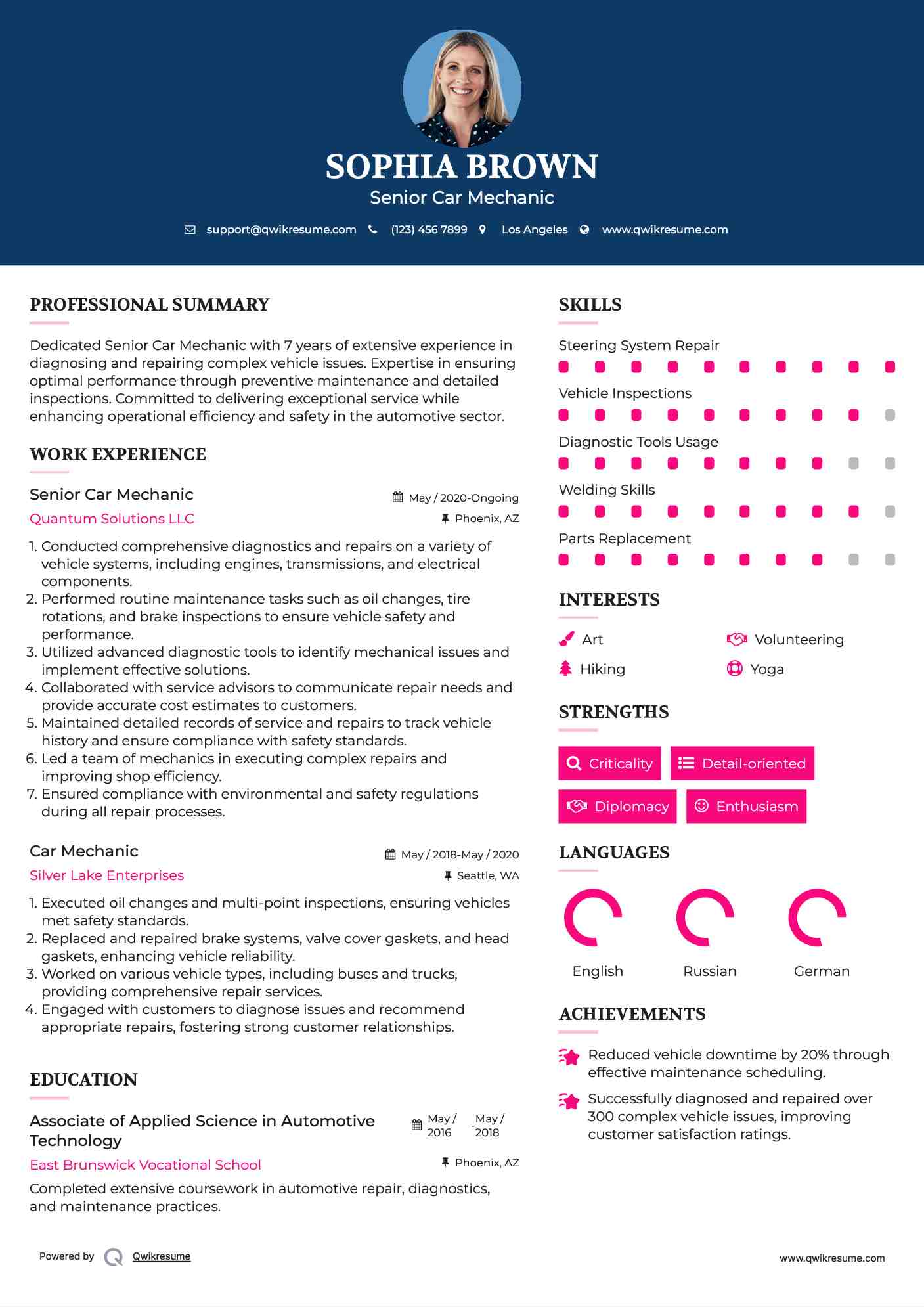 Senior Car Mechanic Resume Model