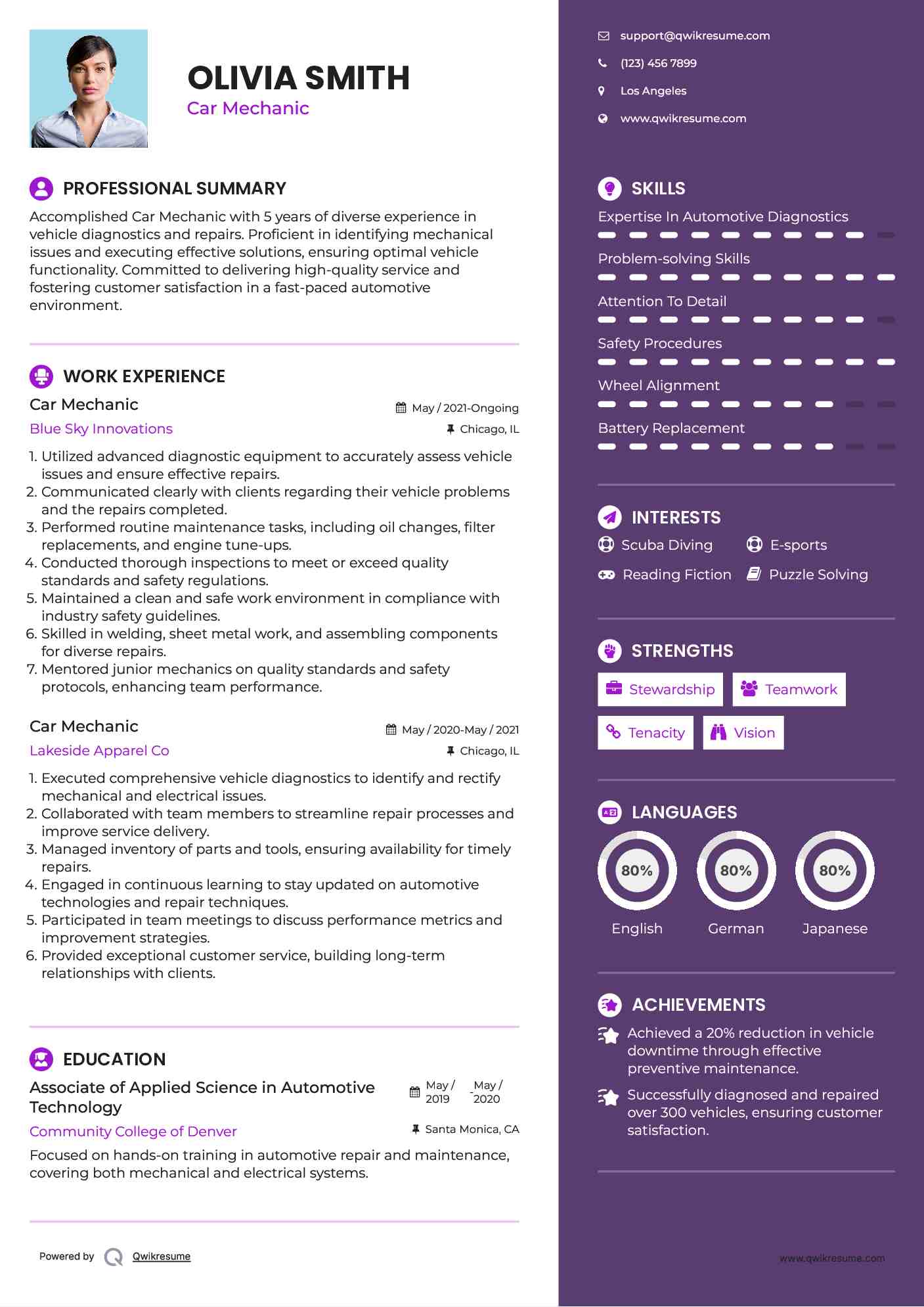 Car Mechanic Resume Template