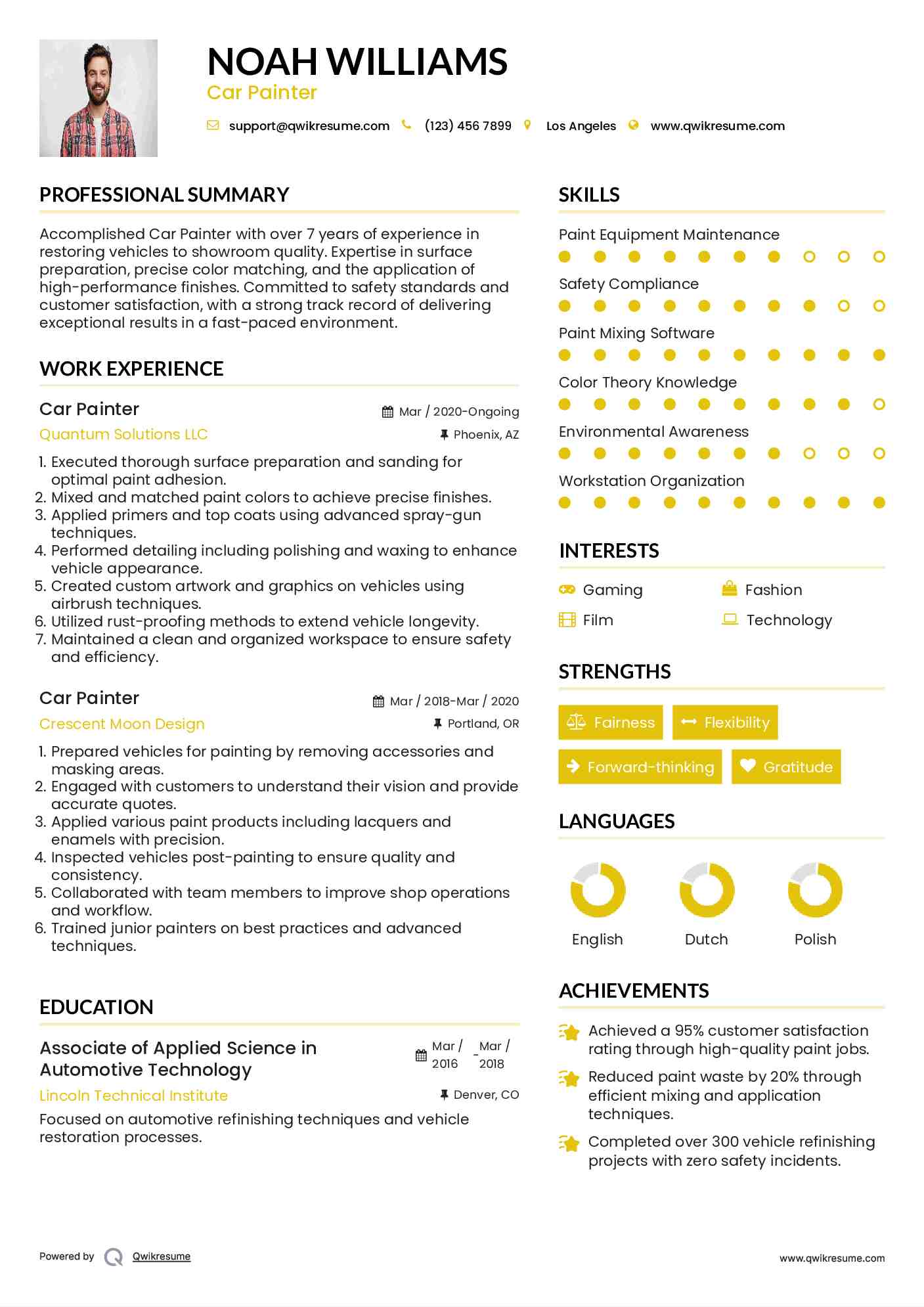 Car Painter Resume Example