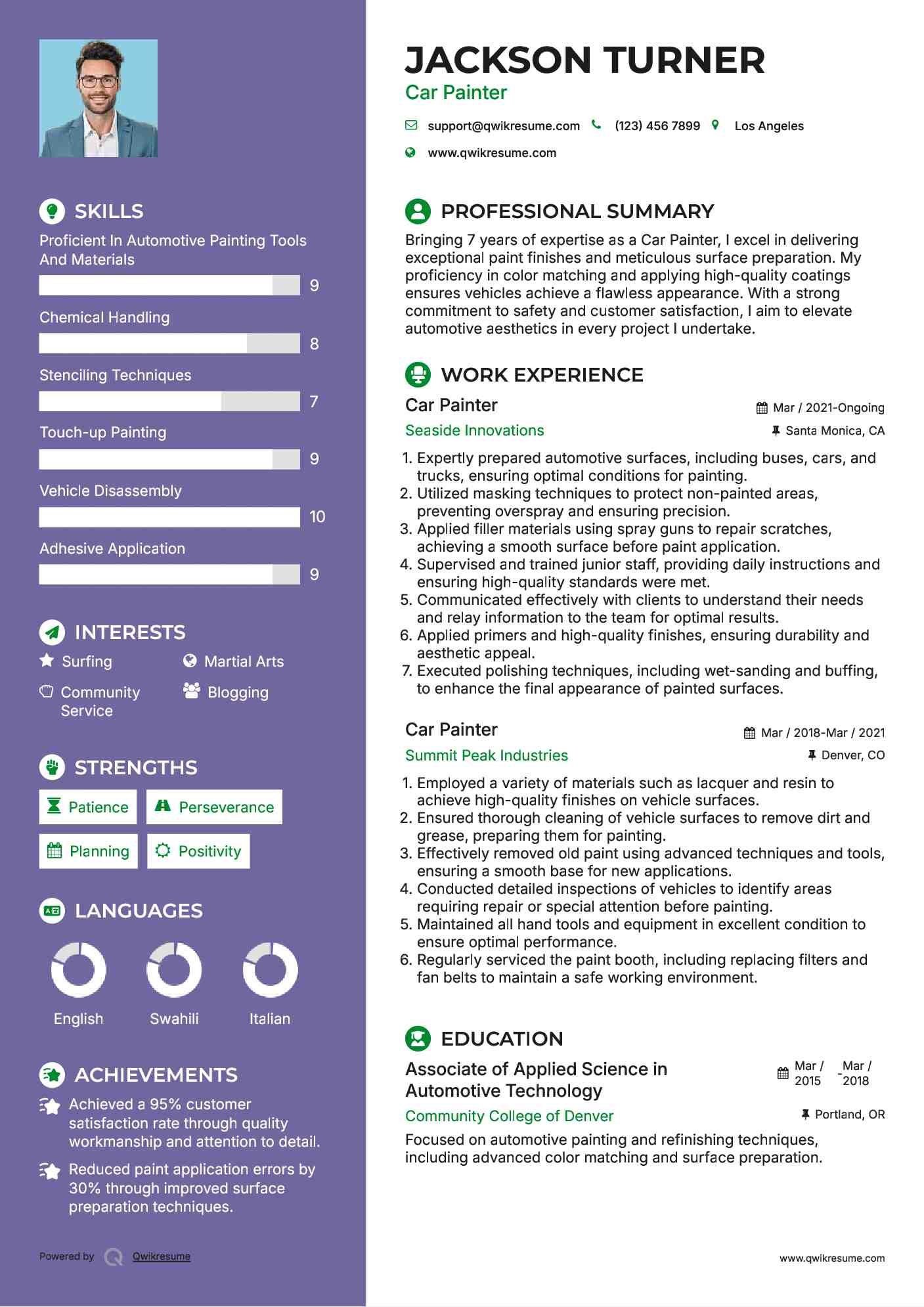 Car Painter Resume Example