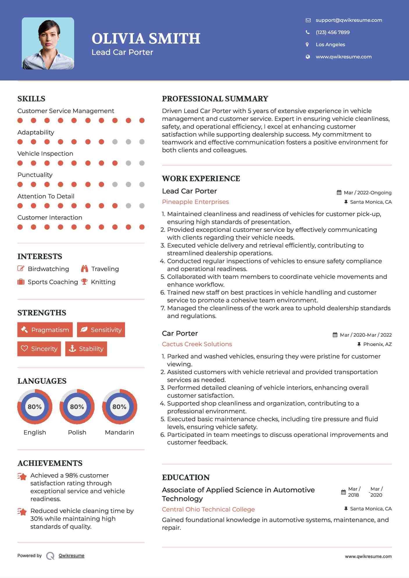 Lead Car Porter Resume Model