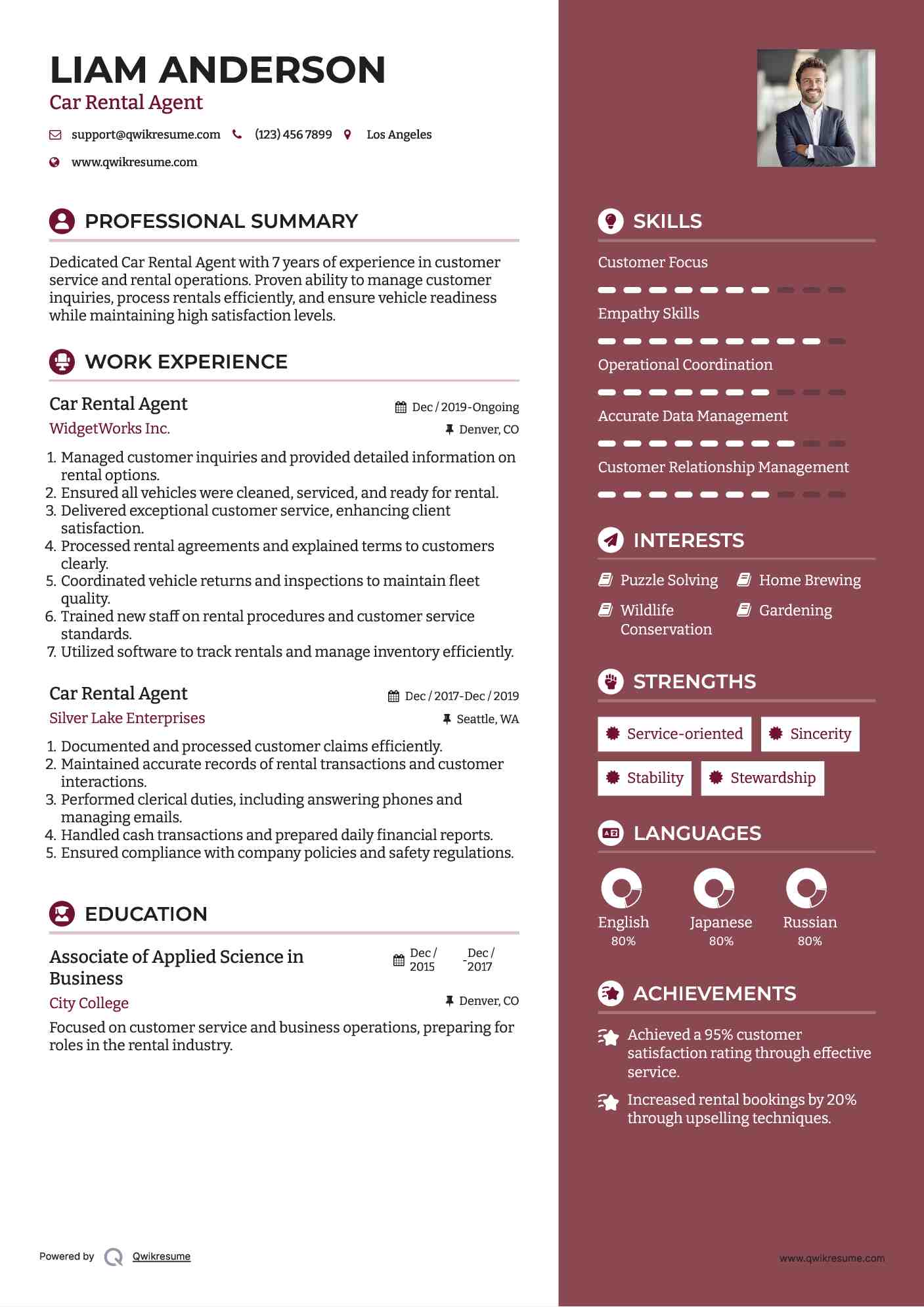 Car Rental Agent Resume