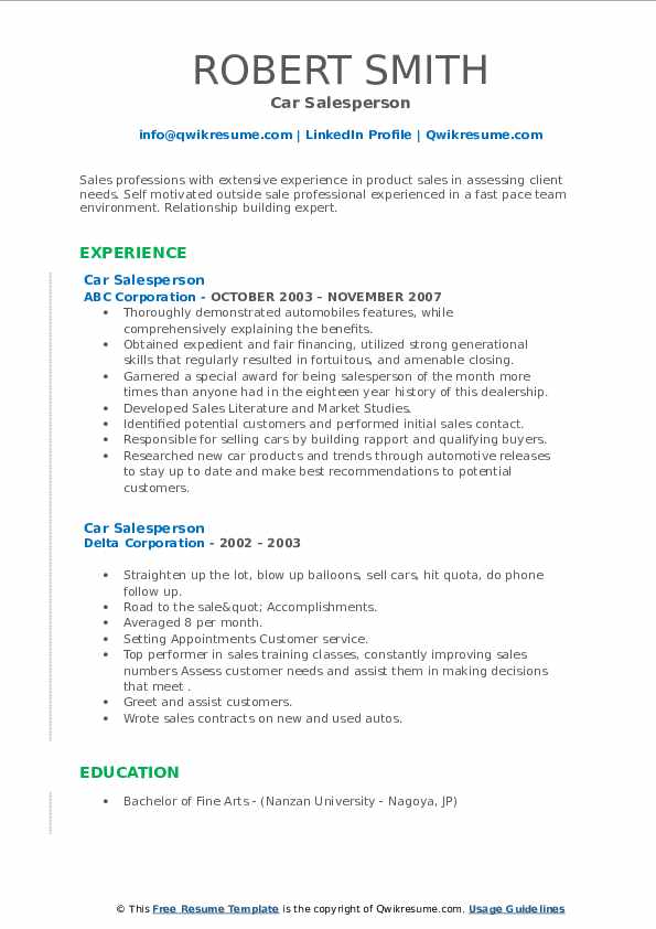 Car Salesperson Resume Samples - Car Salesperson 1594882078 Pdf 
