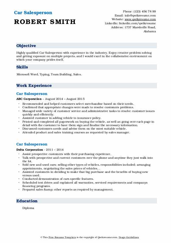 Car Salesperson Resume Samples QwikResume