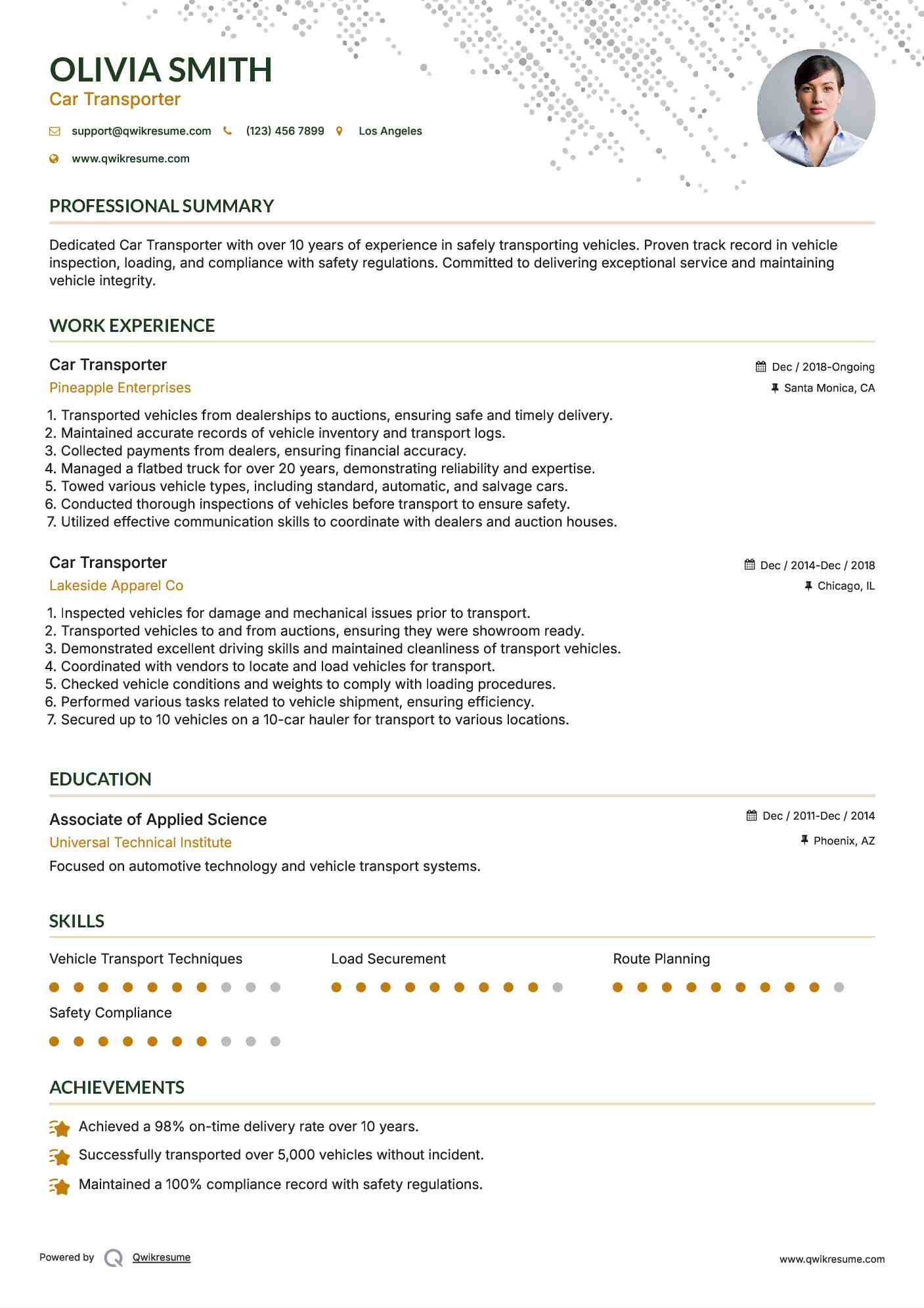 Car Transporter Resume Sample