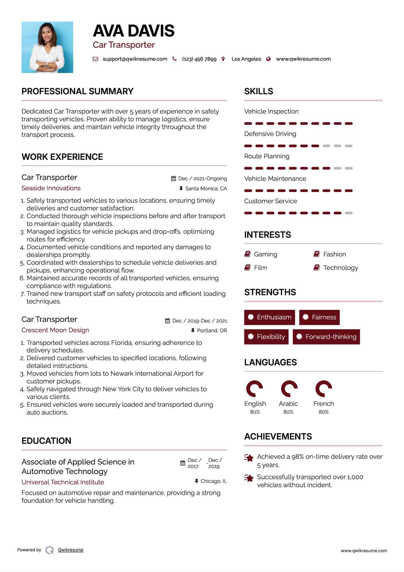 Car Transporter Resume Sample