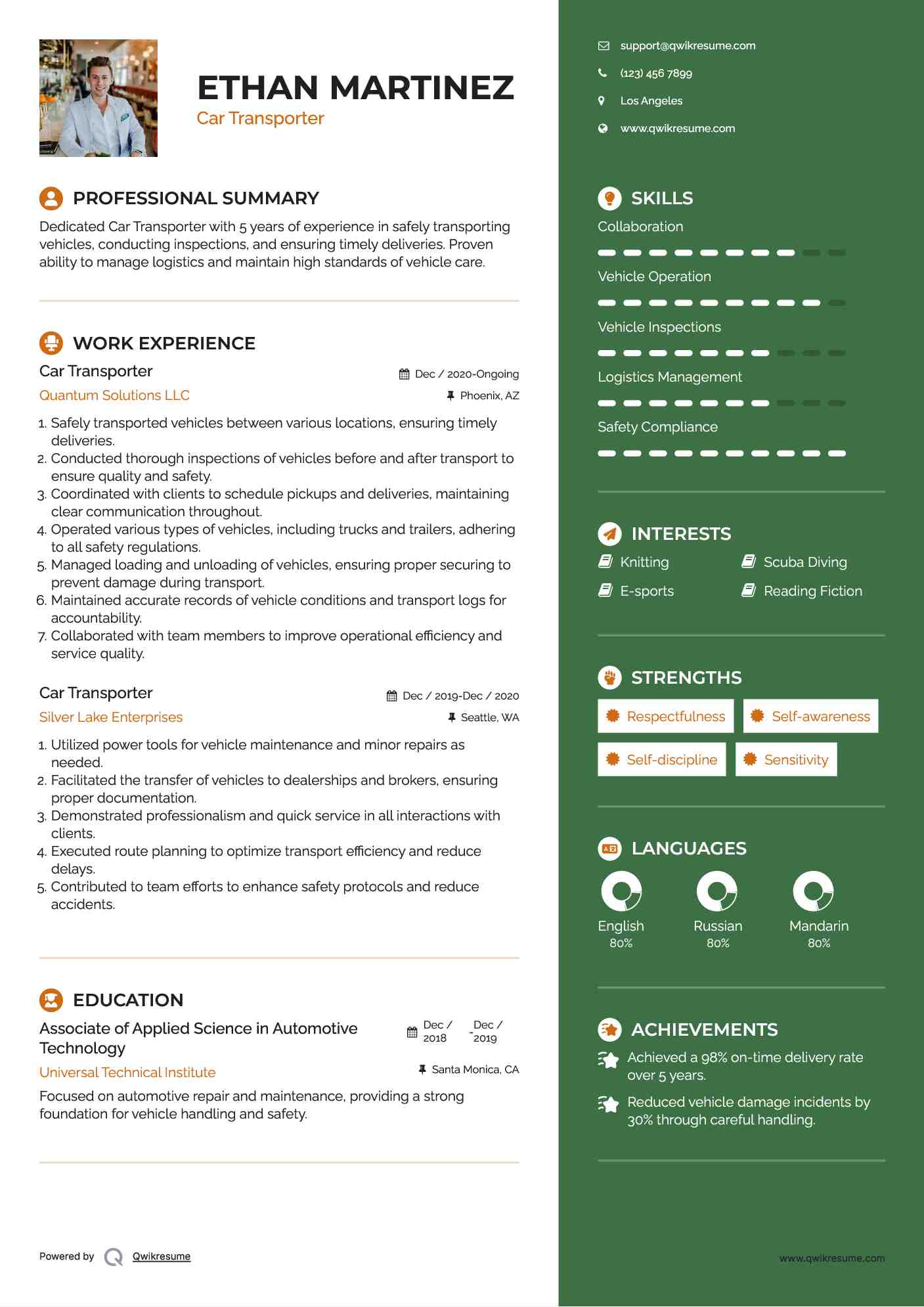 Car Transporter Resume Template