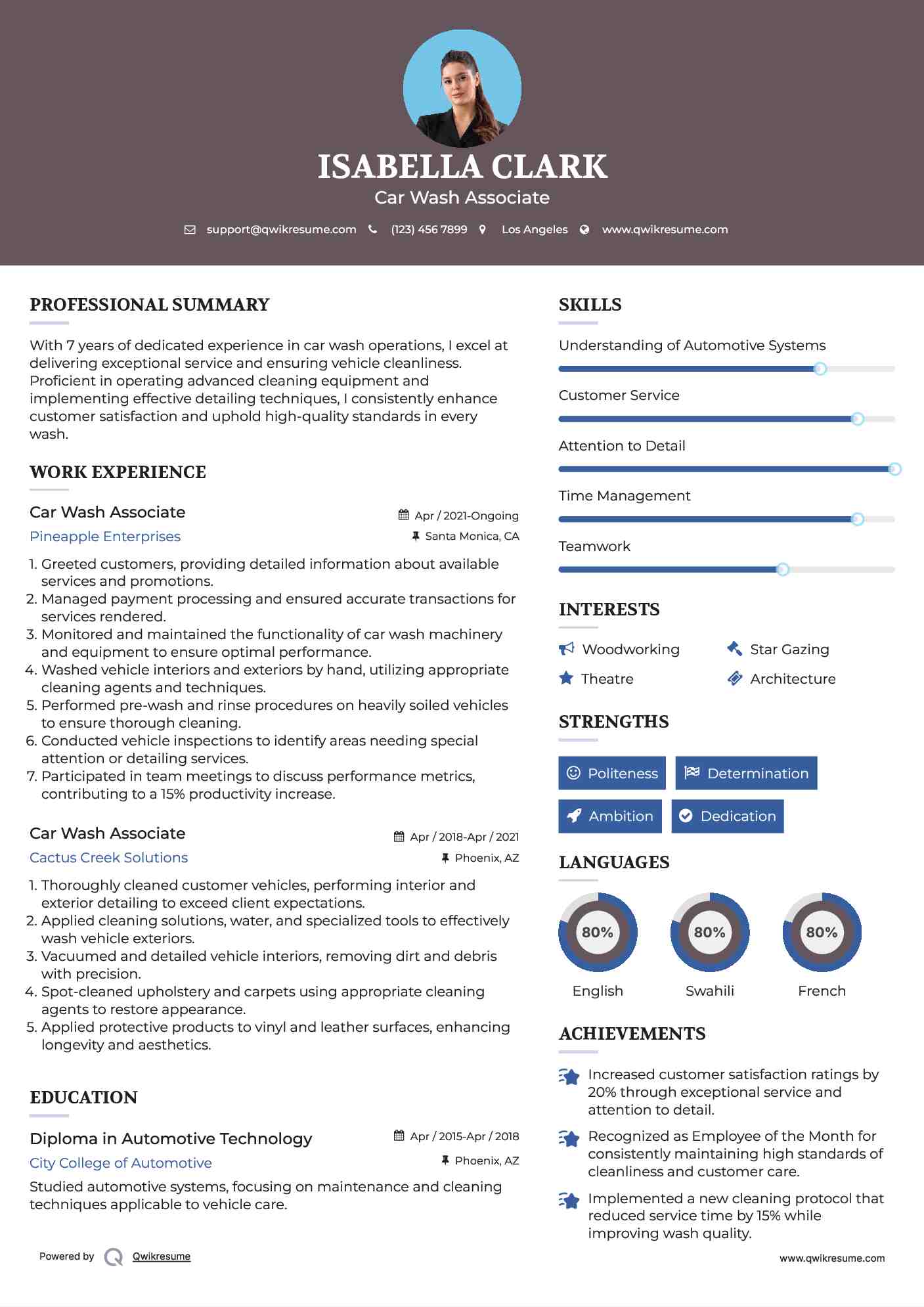 Car Wash Associate Resume Template
