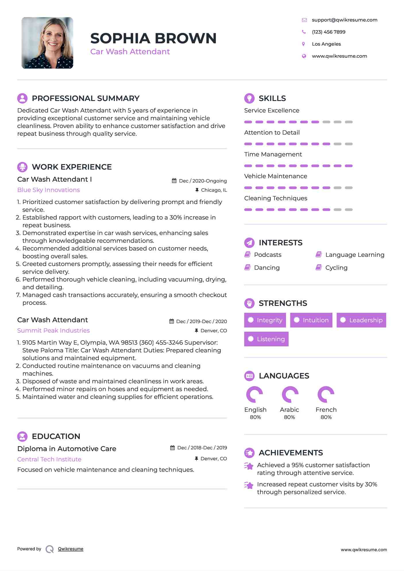 Car Wash Attendant I Resume Format