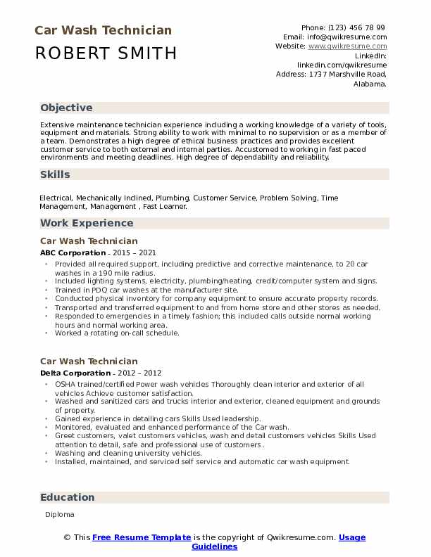 Car Wash Resume Sample