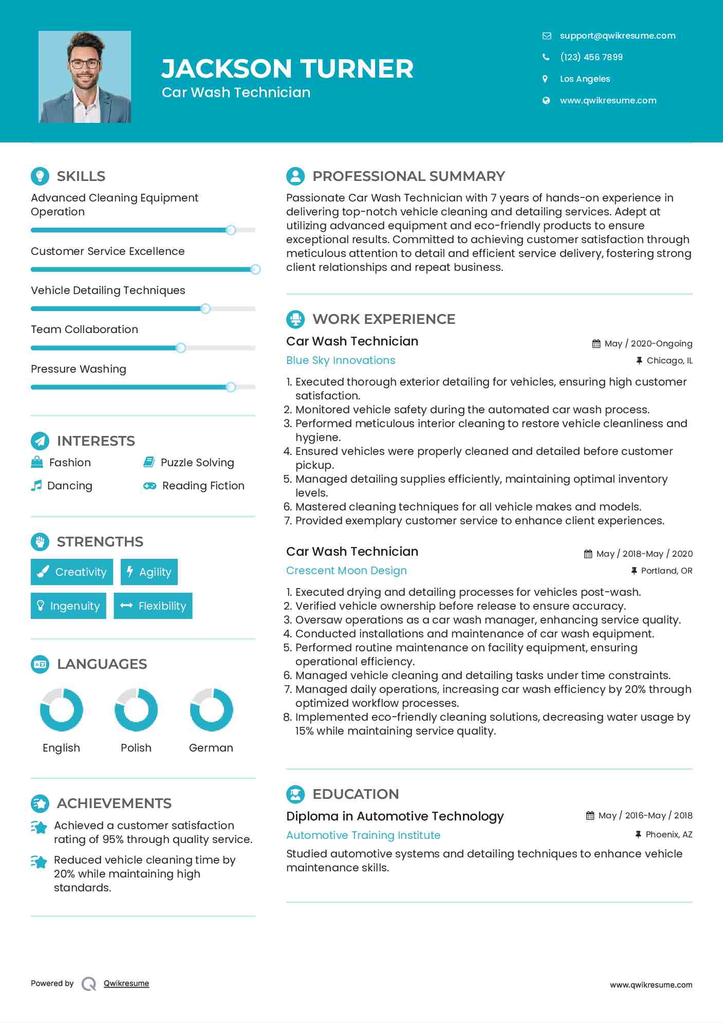 Car Wash Technician Resume Model