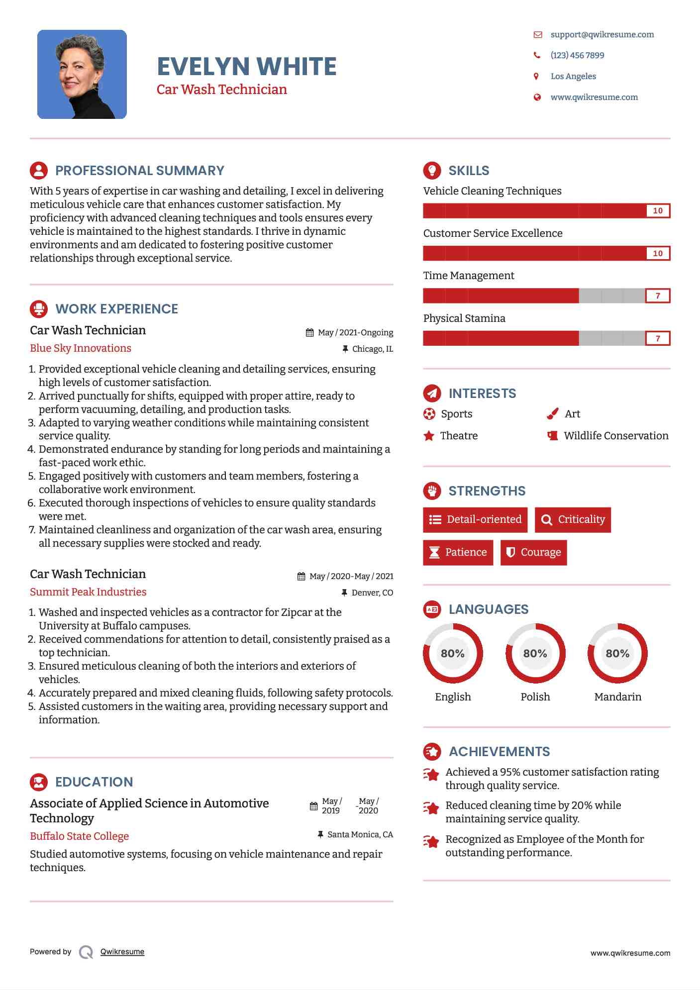 Car Wash Technician Resume Example