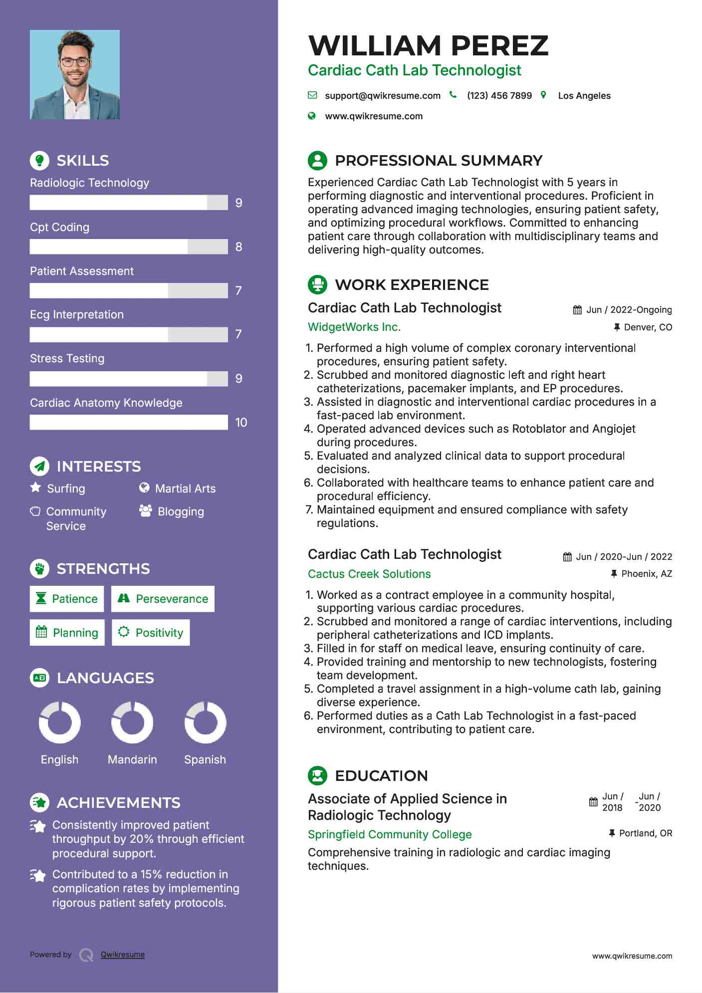 Cardiac Cath Lab Technologist Resume Format