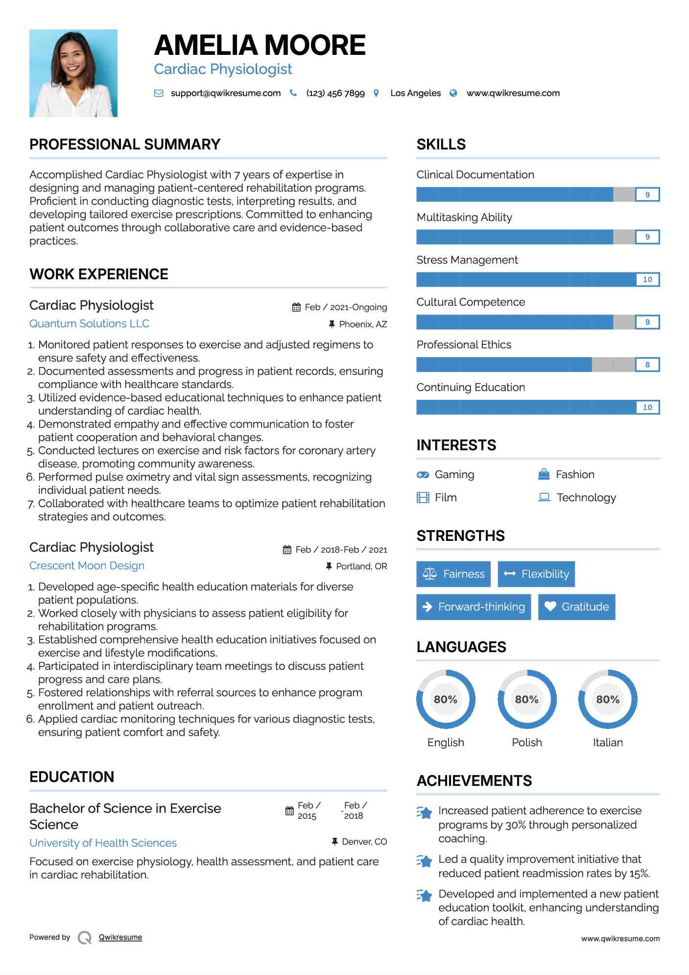 Cardiac Physiologist Resume Template