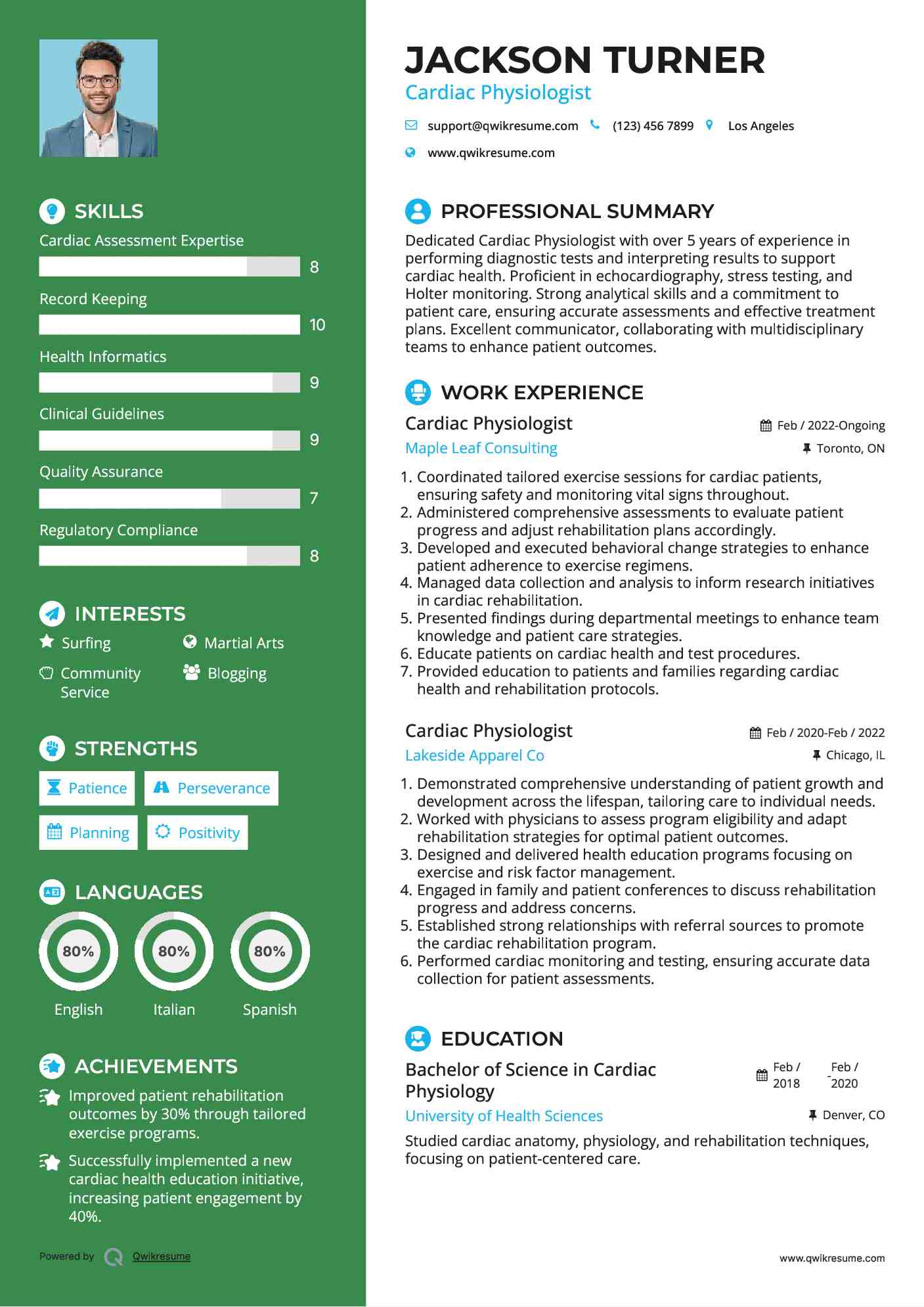 Cardiac Physiologist Resume Model