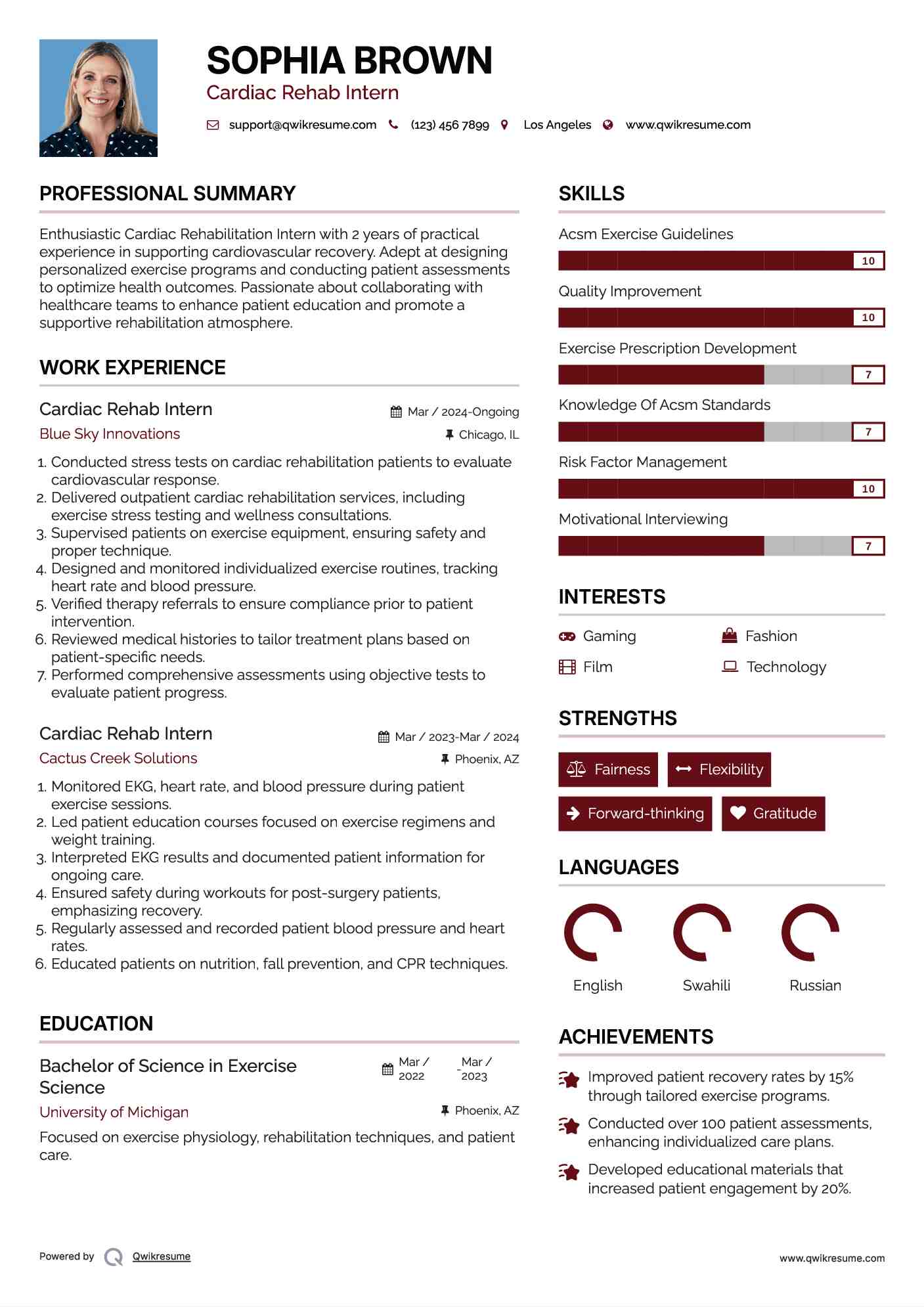 Cardiac Rehab Intern Resume Template