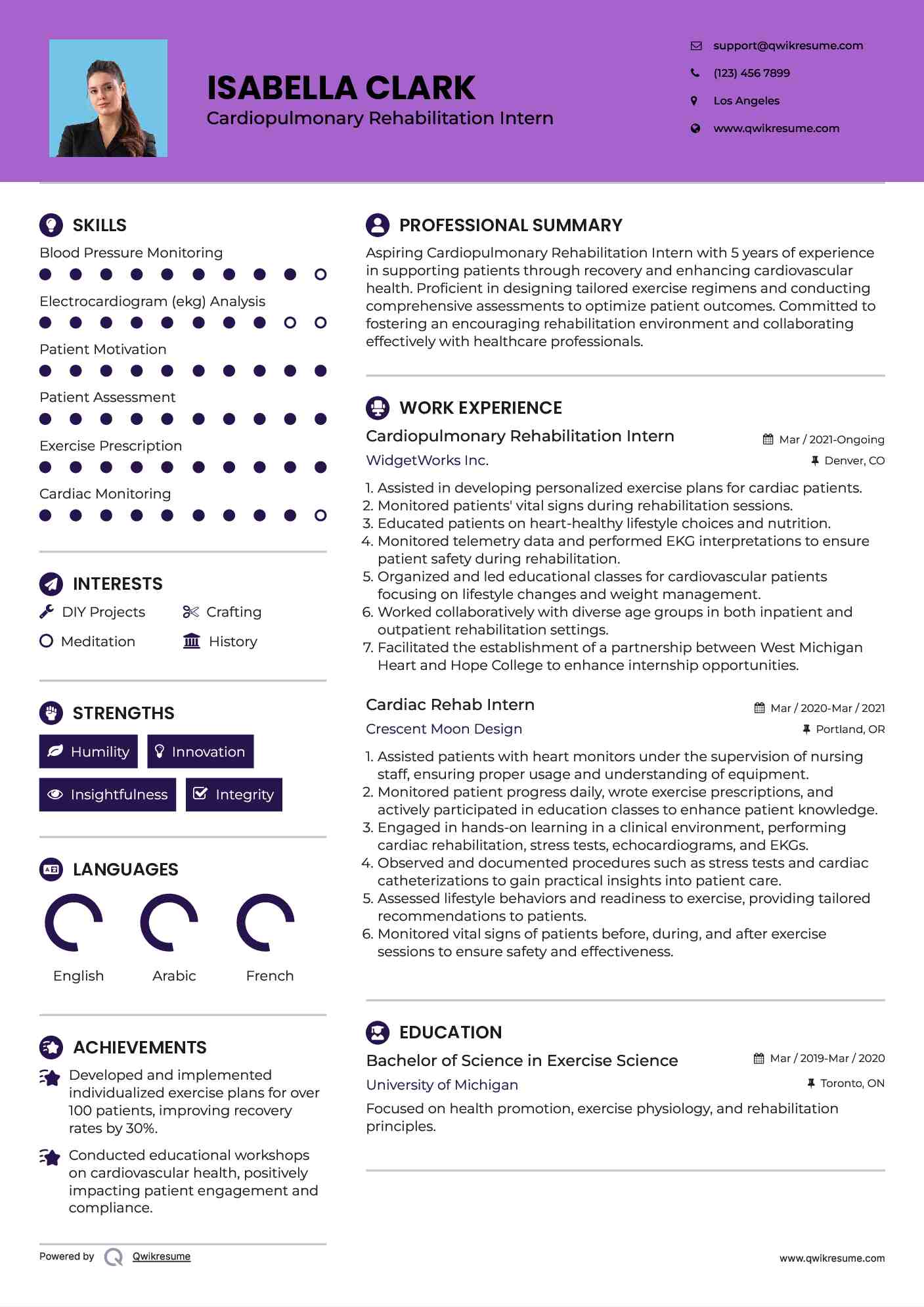 Cardiopulmonary Rehabilitation Intern Resume Format