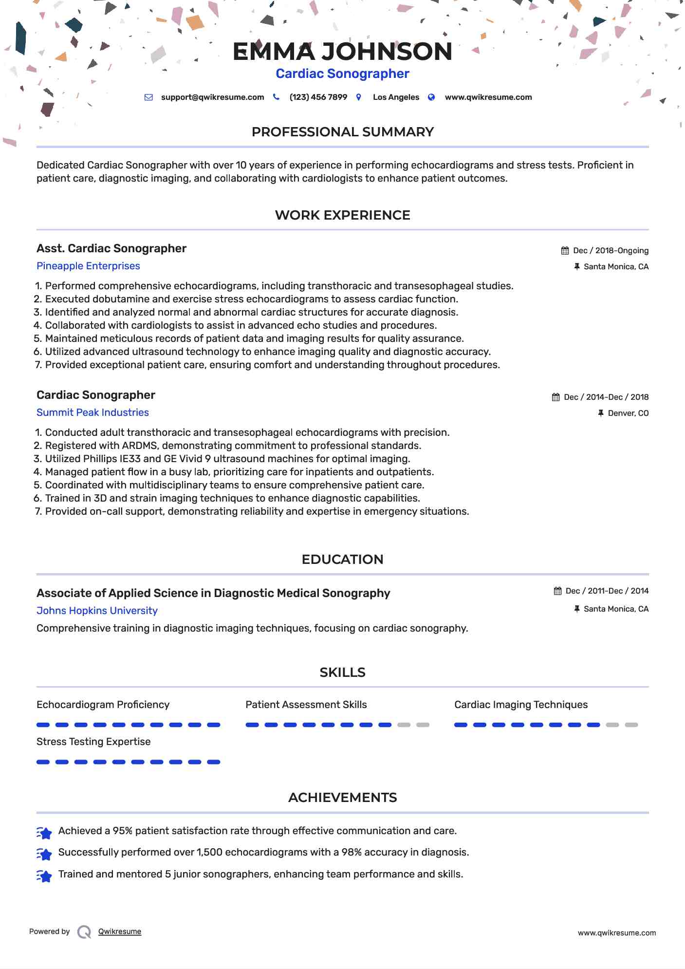 Asst. Cardiac Sonographer  Resume Model