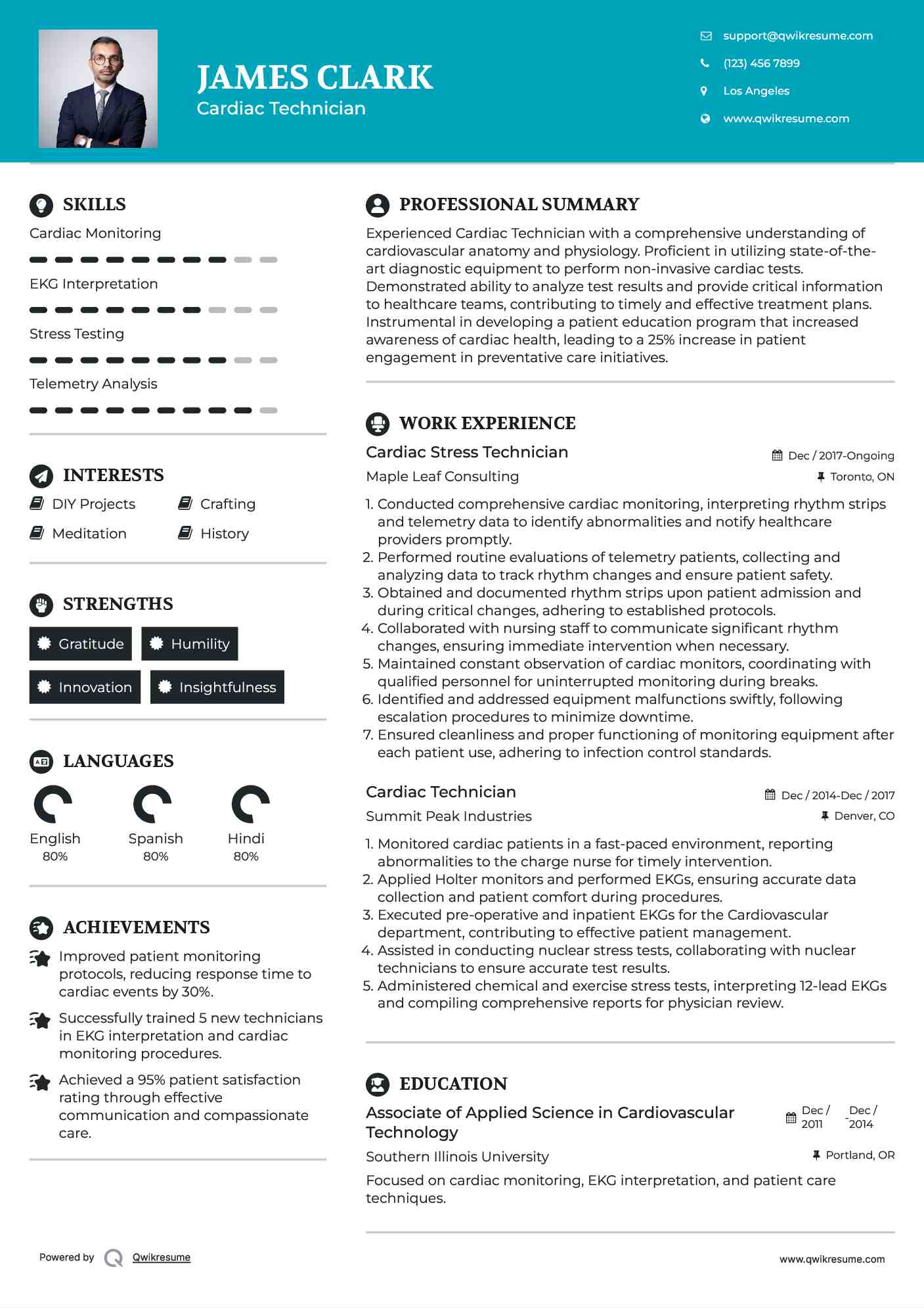 Cardiac Stress Technician Resume Model