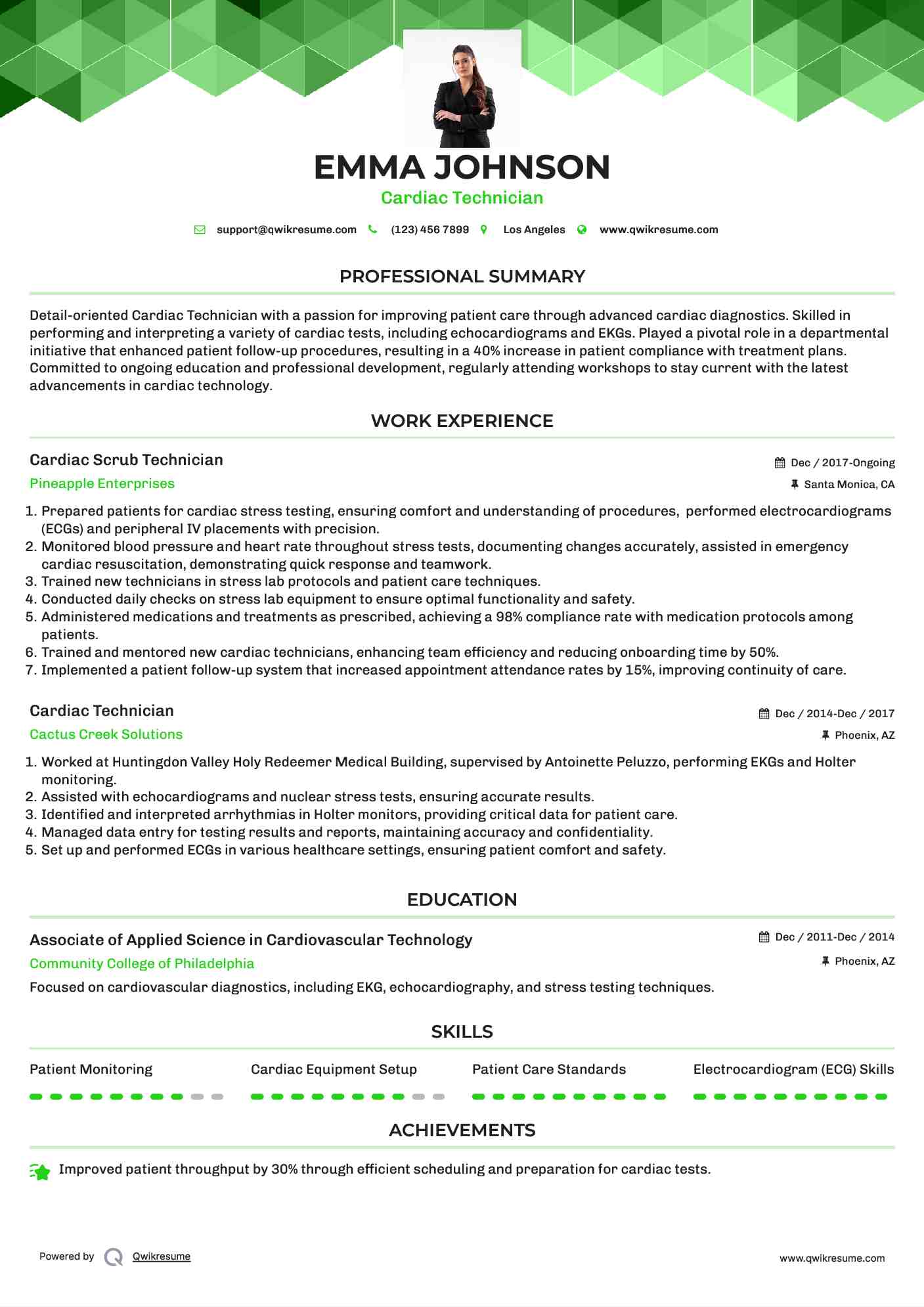 Cardiac Scrub Technician Resume Template