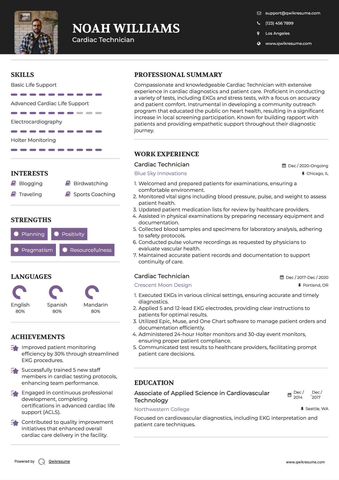 Cardiac Technician Resume Sample