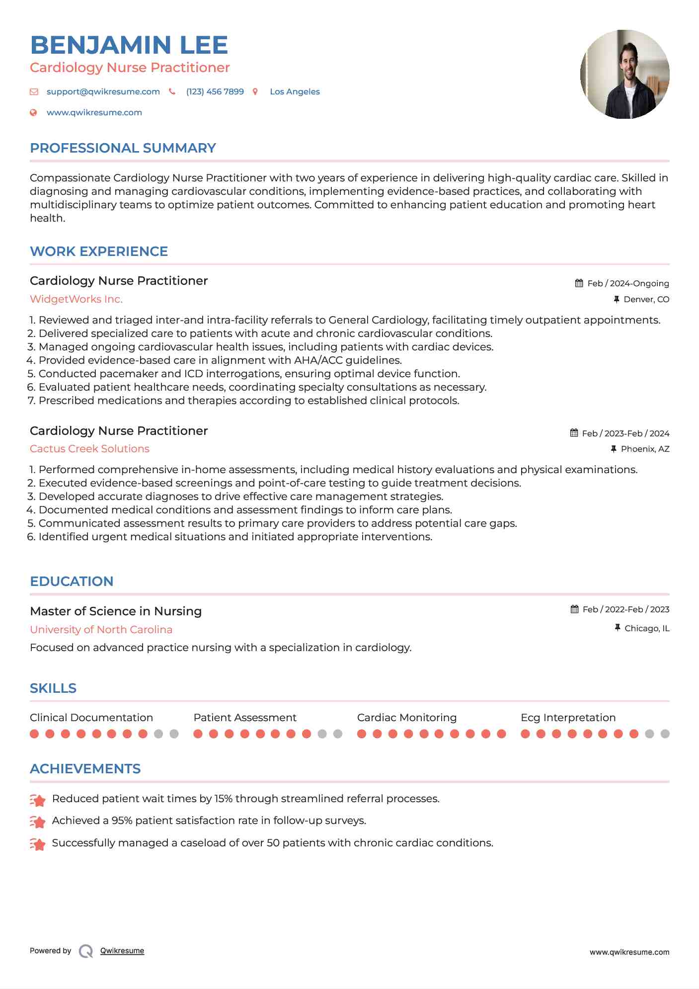 Cardiology Nurse Practitioner Resume Example