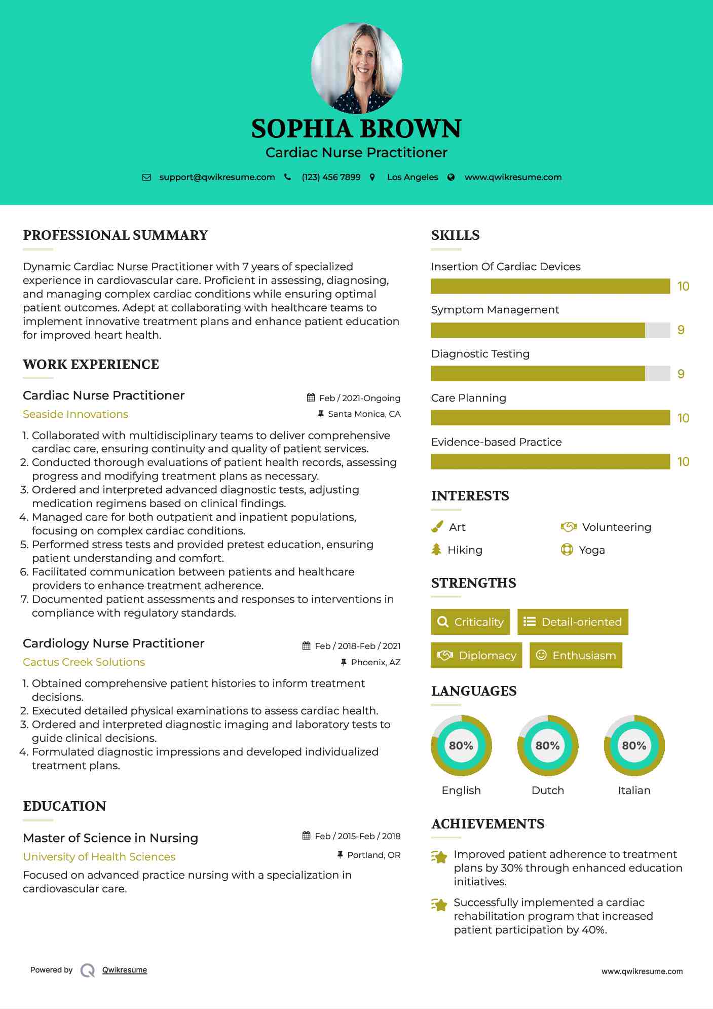 Cardiac Nurse Practitioner Resume Sample