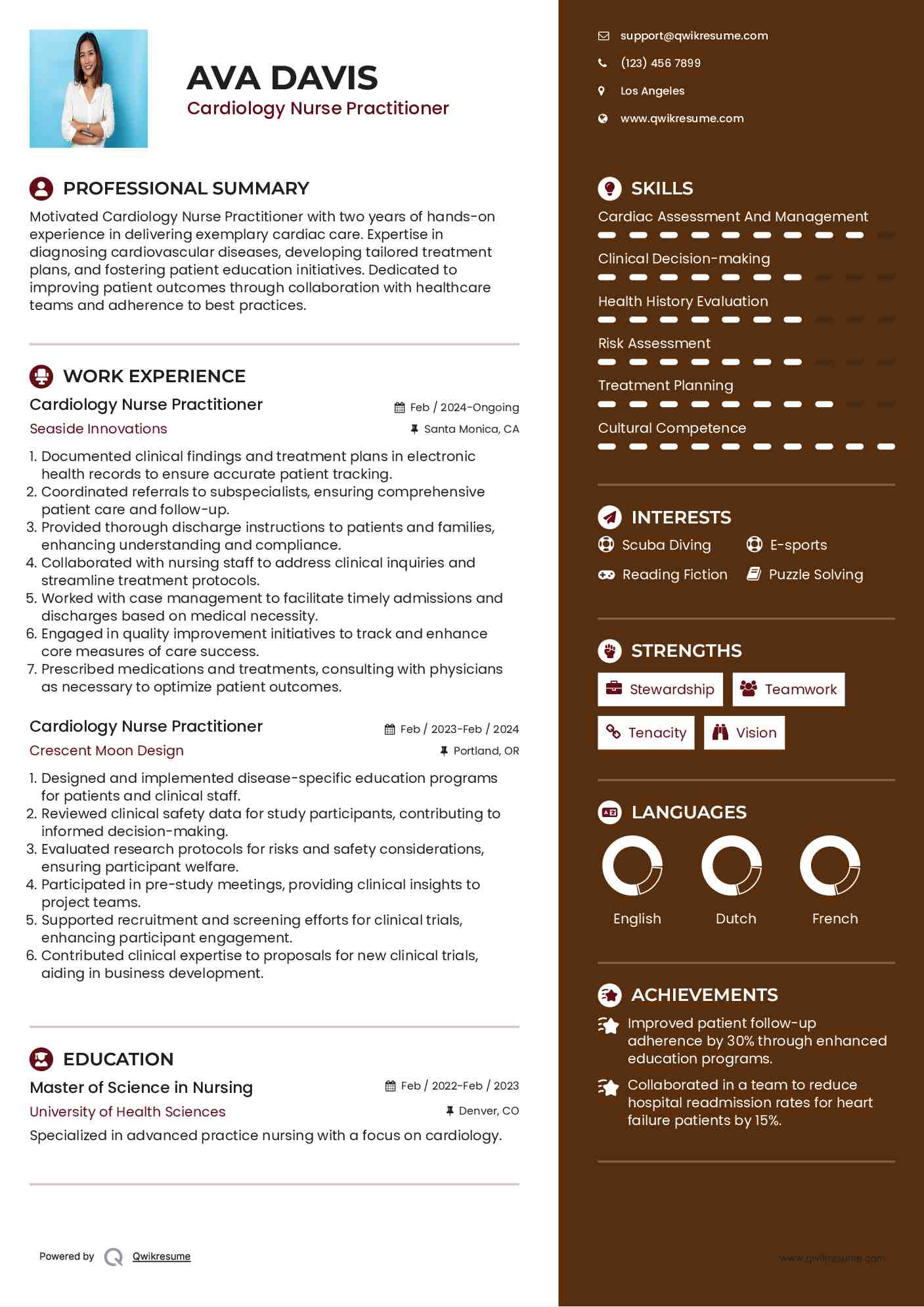 Cardiology Nurse Practitioner Resume Sample