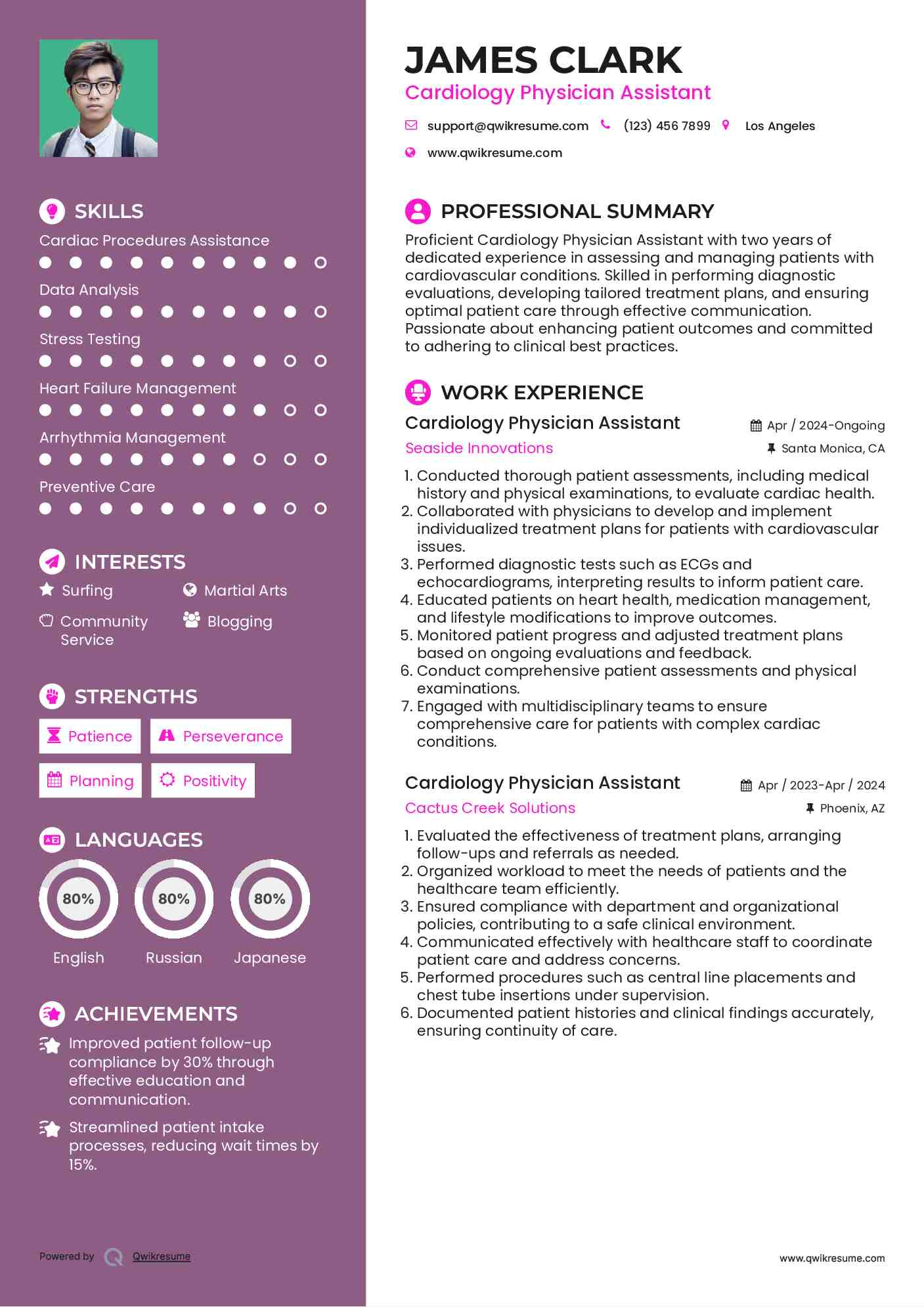 Cardiology Physician Assistant Resume Template