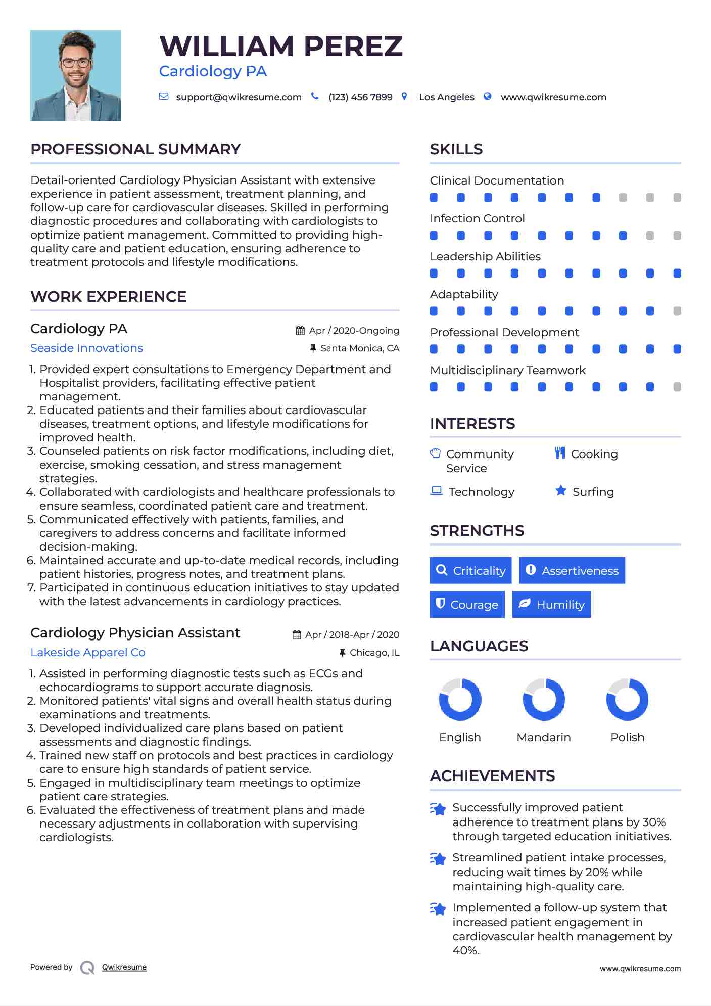 Cardiology PA Resume Model