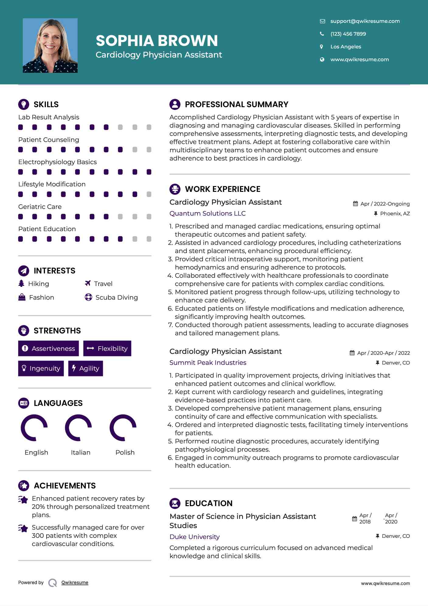 Cardiology Physician Assistant Resume Sample