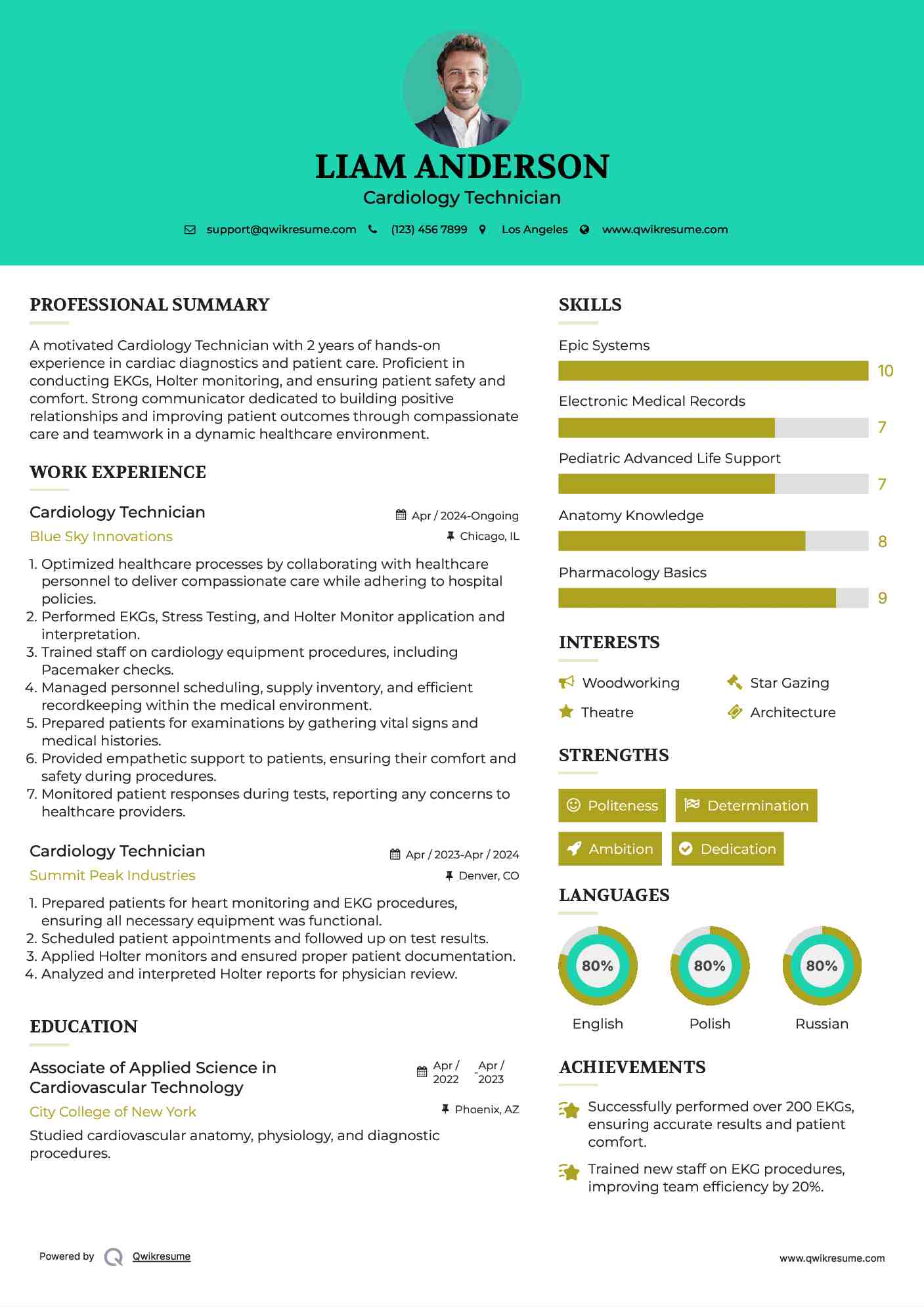 Cardiology Technician Resume Model