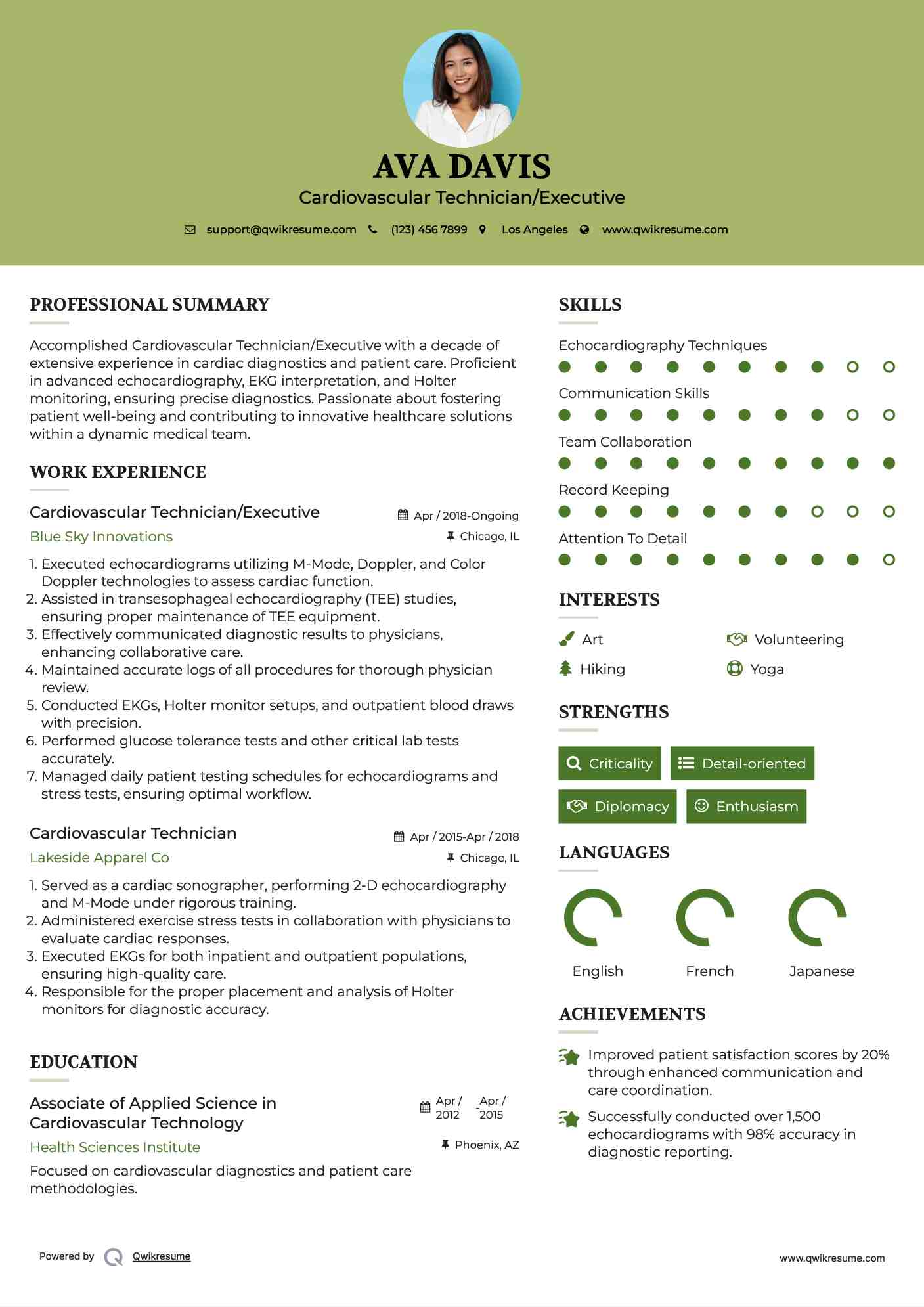 Cardiovascular Technician Resume Samples QwikResume