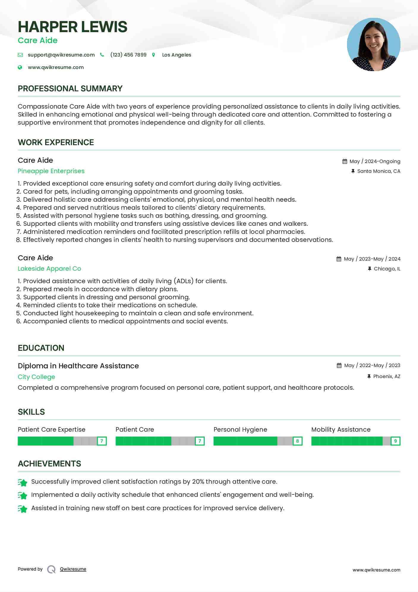 Care Aide Resume Model